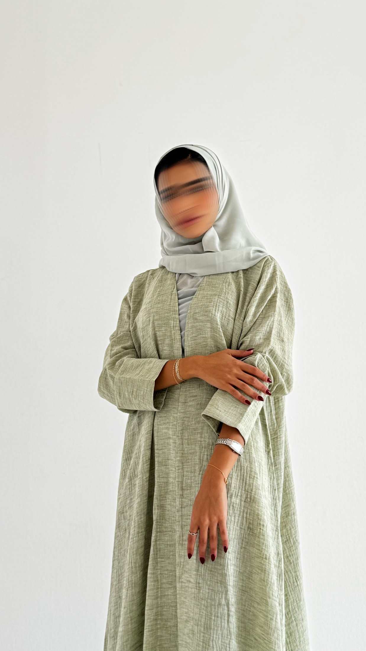 MWT529 - عباية أخضر فاتح لنن - Aya