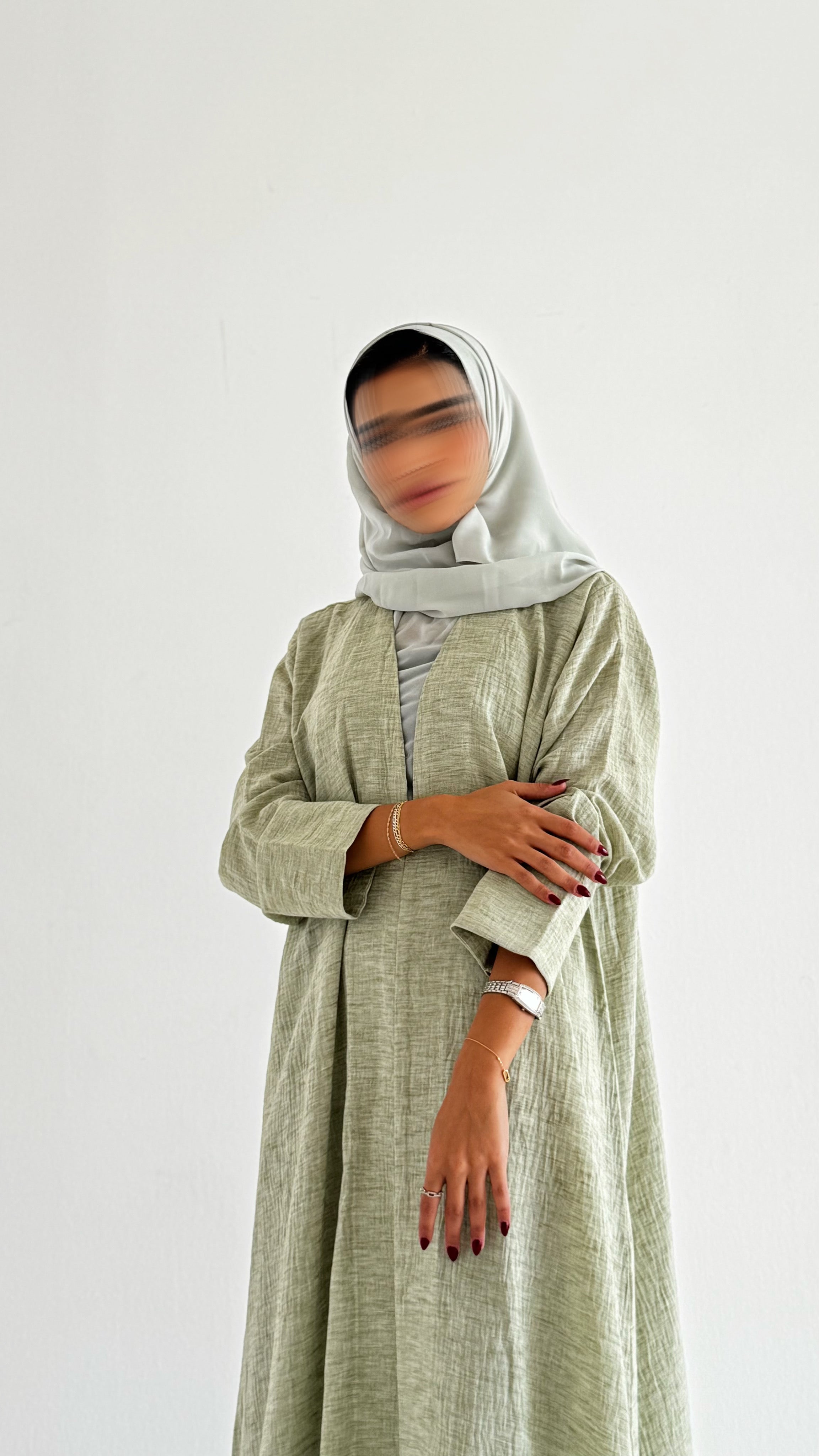 MWT529 - عباية أخضر فاتح لنن - Aya