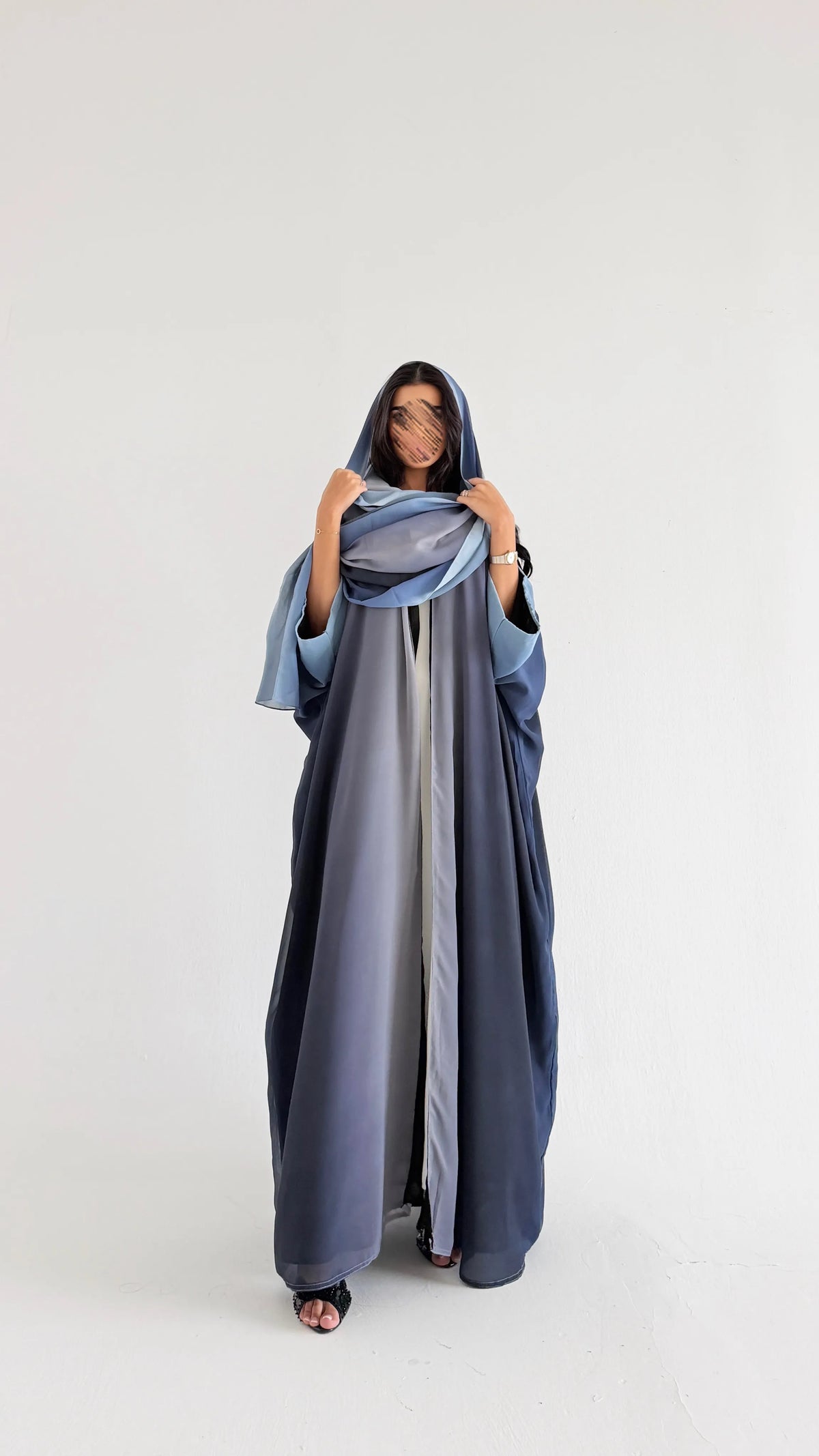 MWT5153 - عبايه شيفون مبطن كحلي اومبريه - Aya