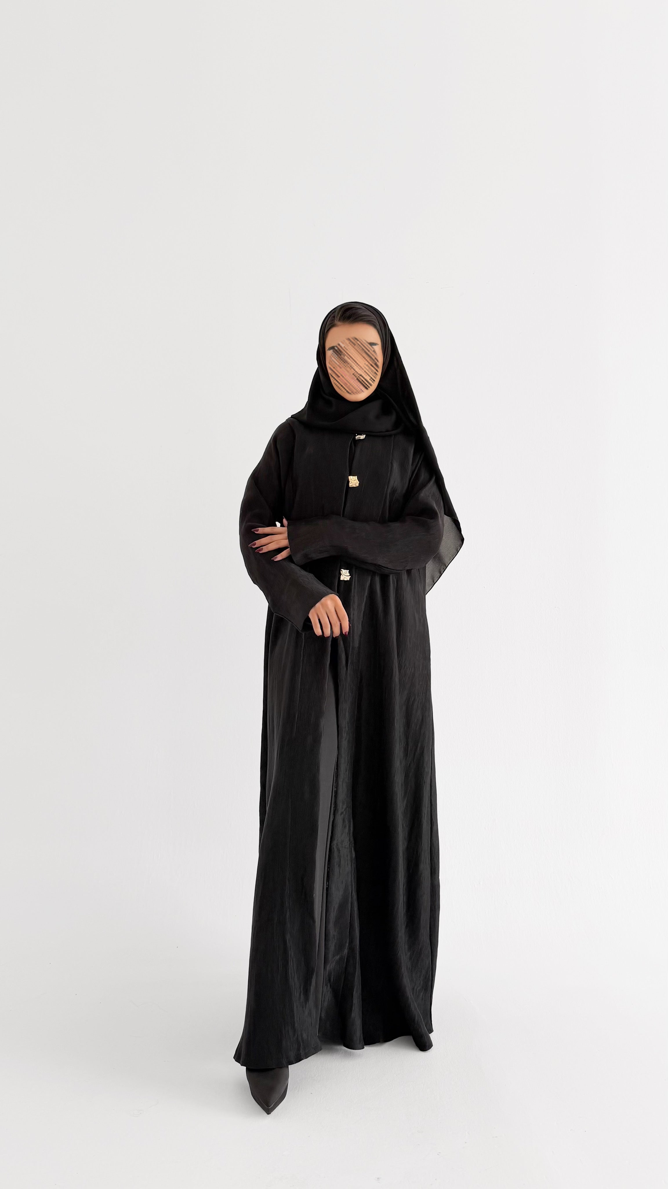 MWT659 -عباية اسود بليزر قماش مكسر - Aya