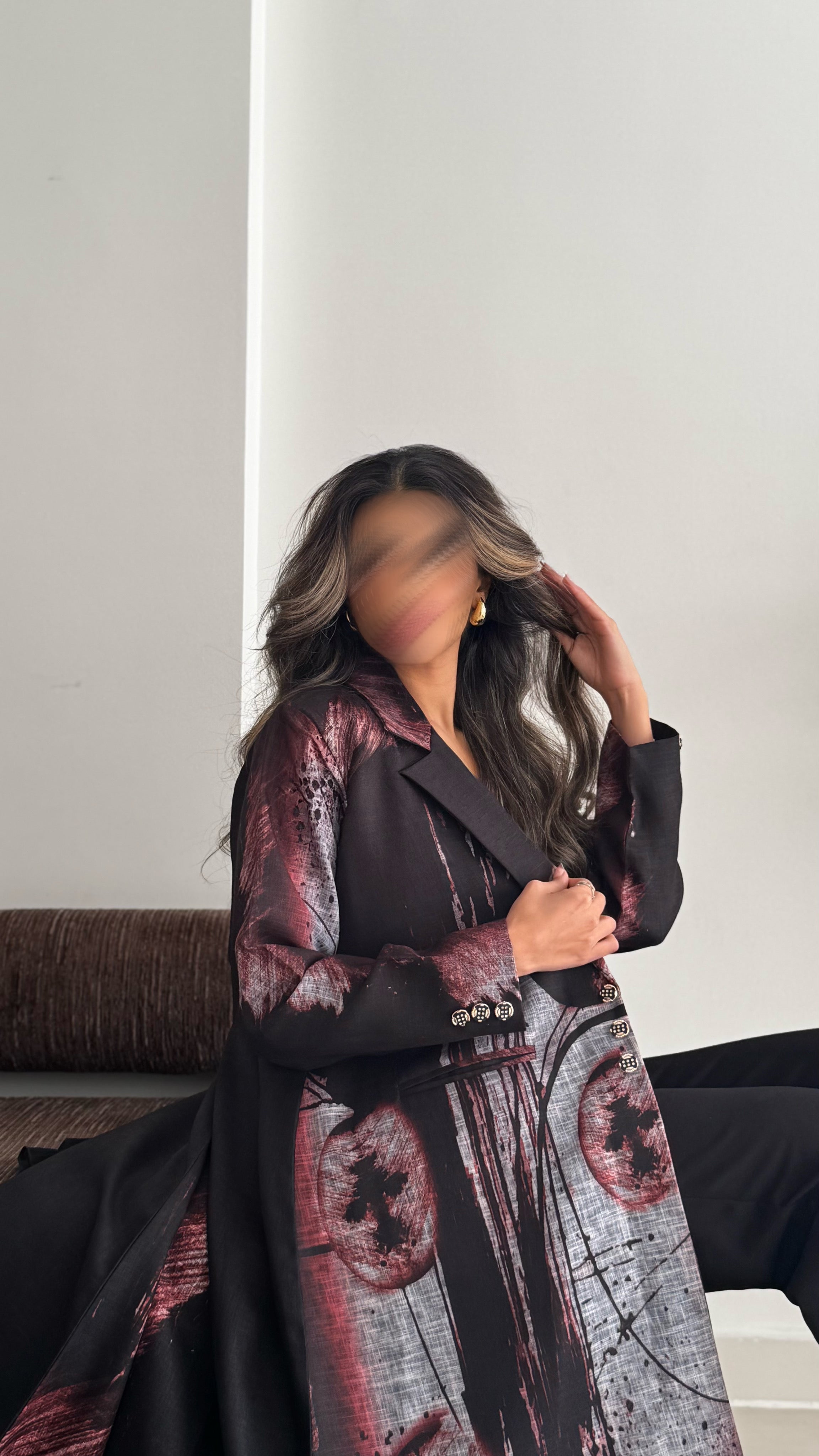 MWT838 - عباية بليزر طباعة | Printed Blazer Abaya - Aya