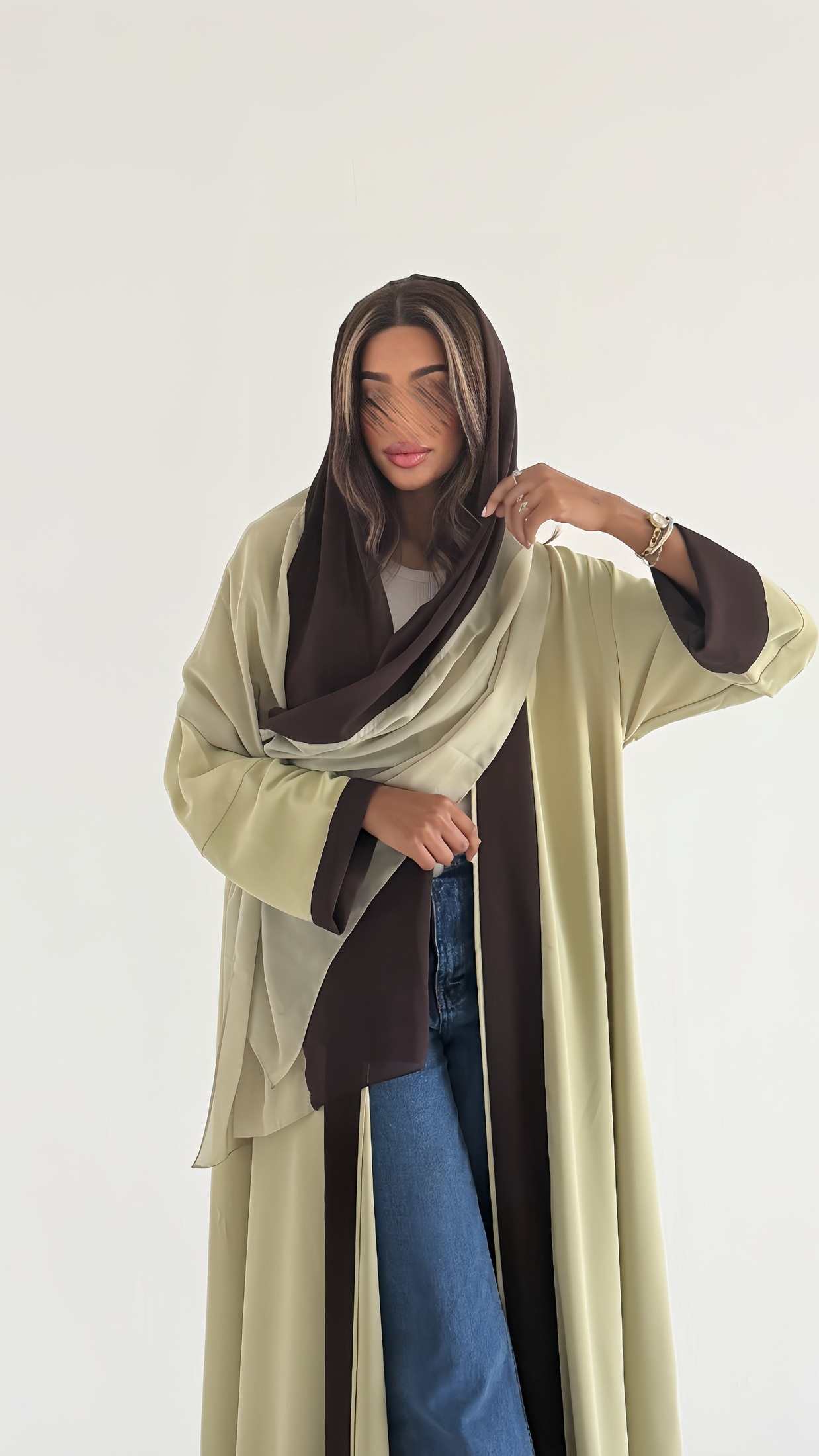 MWT1534 عباية اخضر بتدخيلة بني