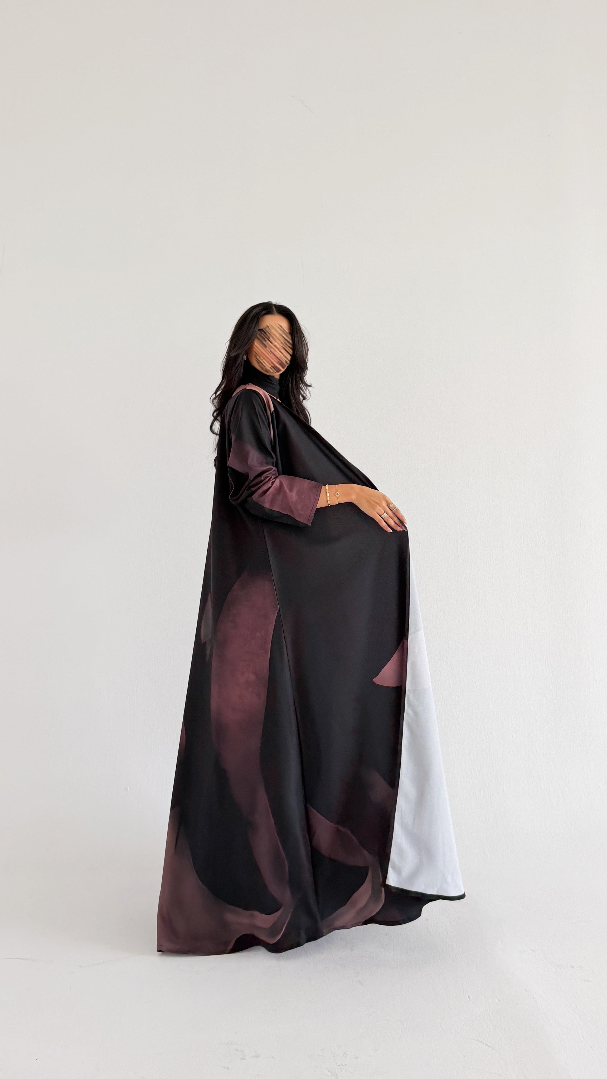 MWT332 - Brown Silk Print Abaya