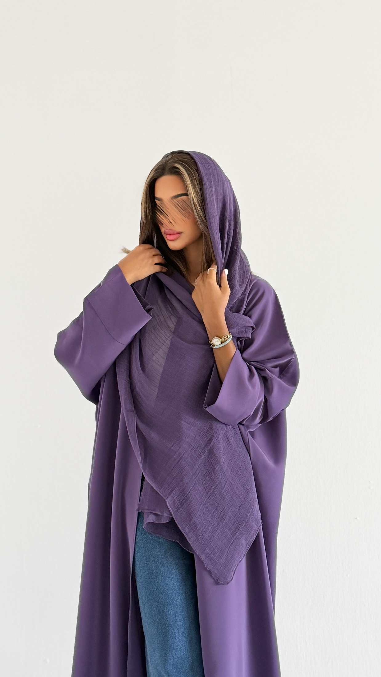 MWT1236 - عبايه ساده مع طرحه لينن - Aya