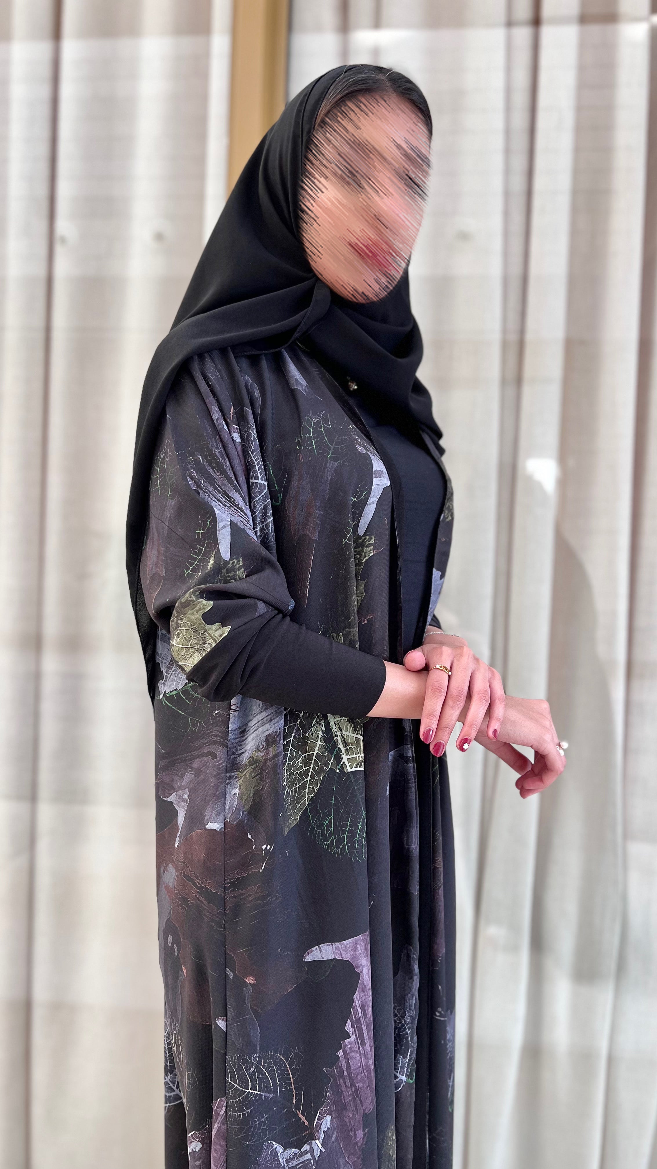 MW1698 - عباية نص كلوش مشجرة مبطن مع اكمام استرتش - Aya