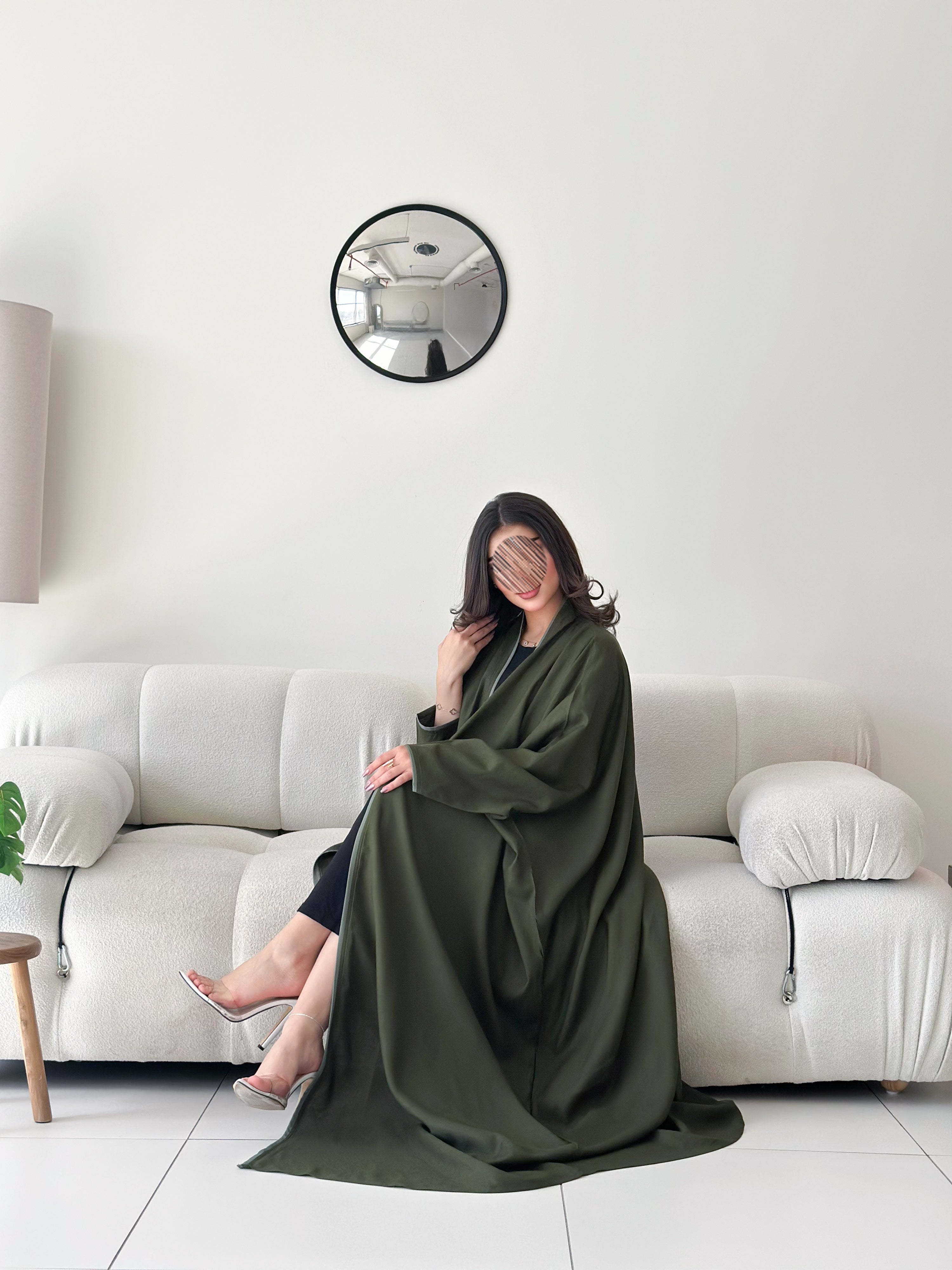 MWT2002 - عبايه لنن اخضر فاتح نص بشت - Aya