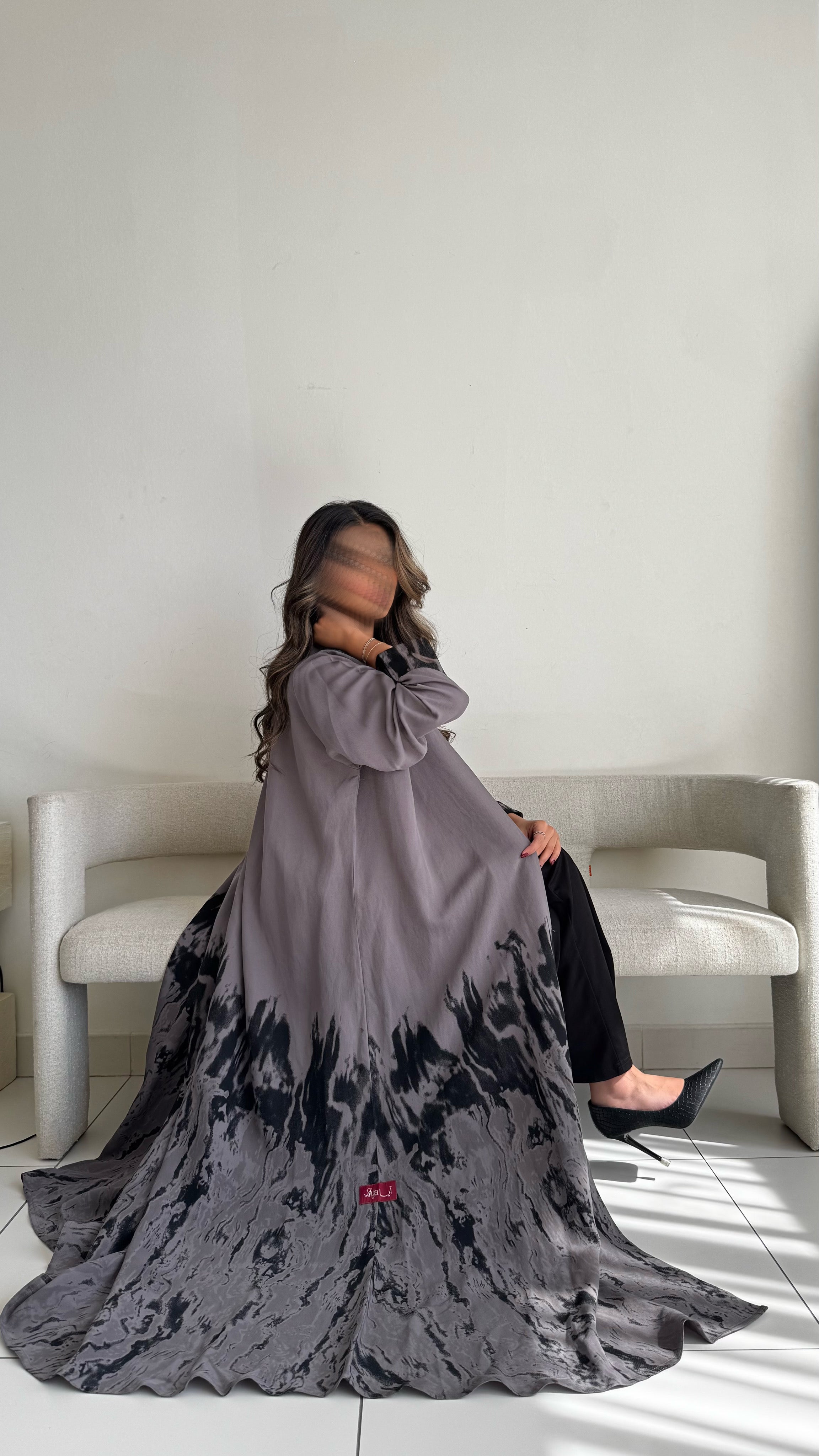 MWT382 - عباية رصاصي طباعة - Aya