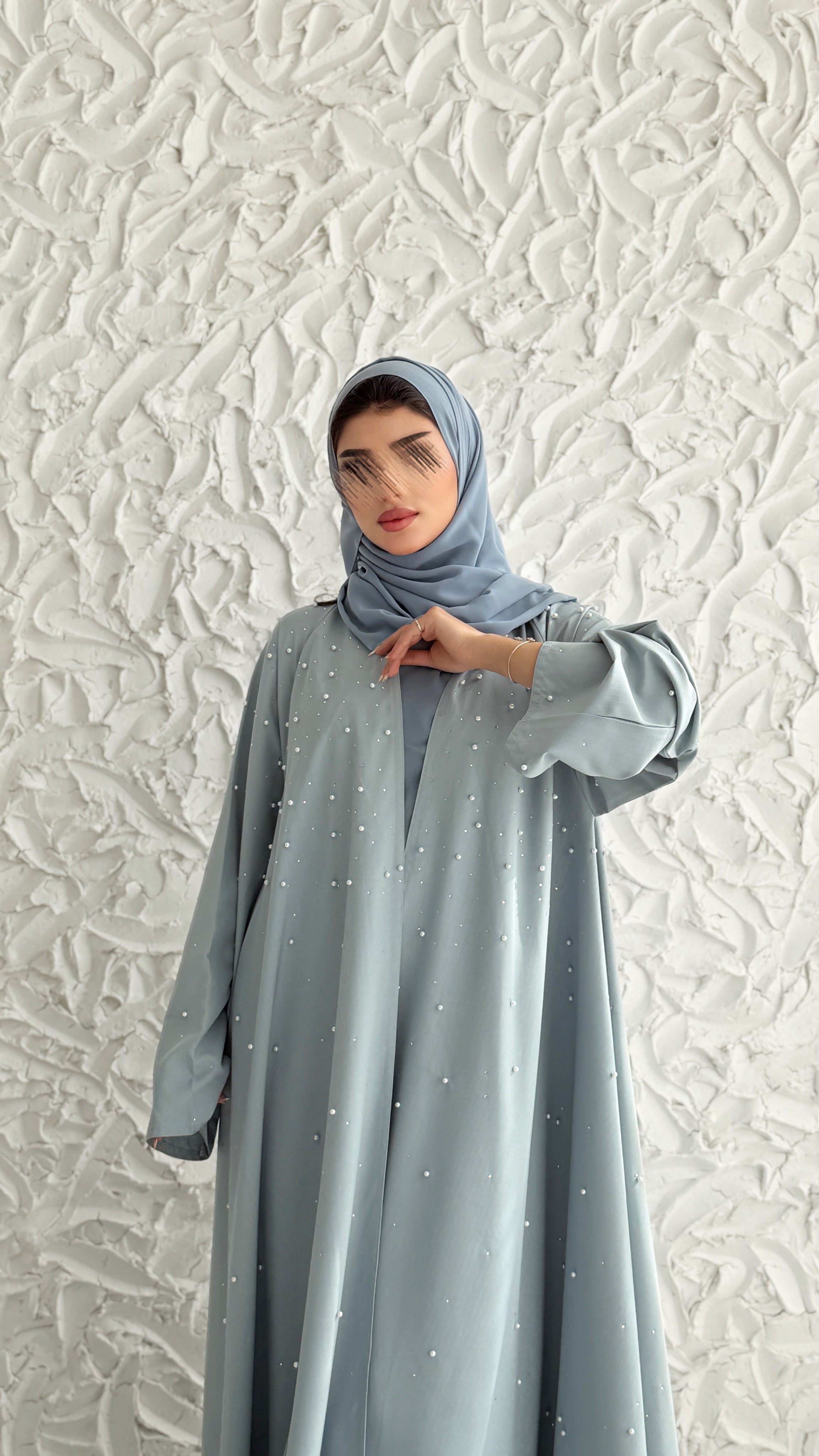 MW2065 - عبايه كريب دبل كلوش مع اضافة اللولو - Aya