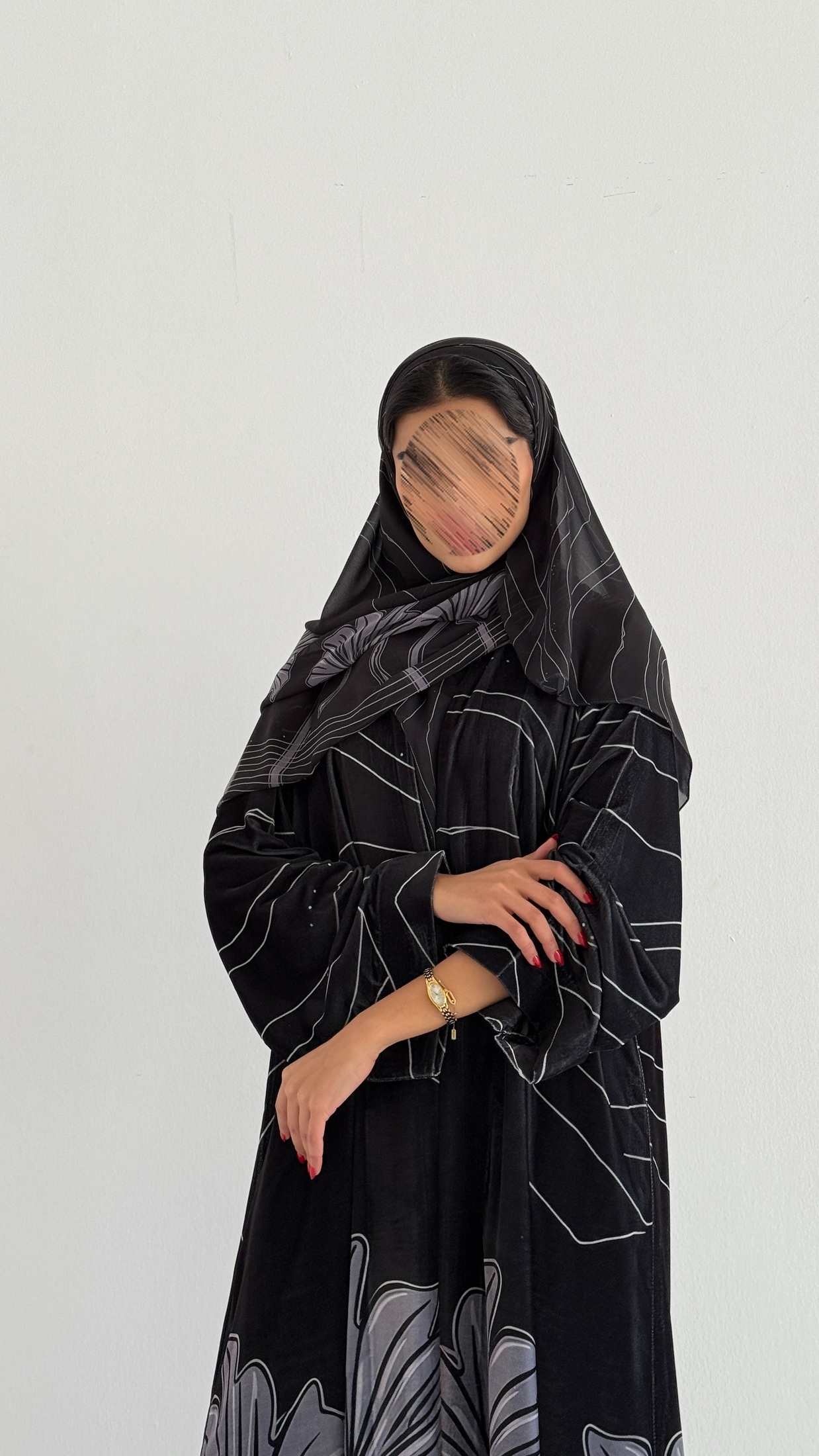 MWT754 - عباية مخمل برينت - Aya