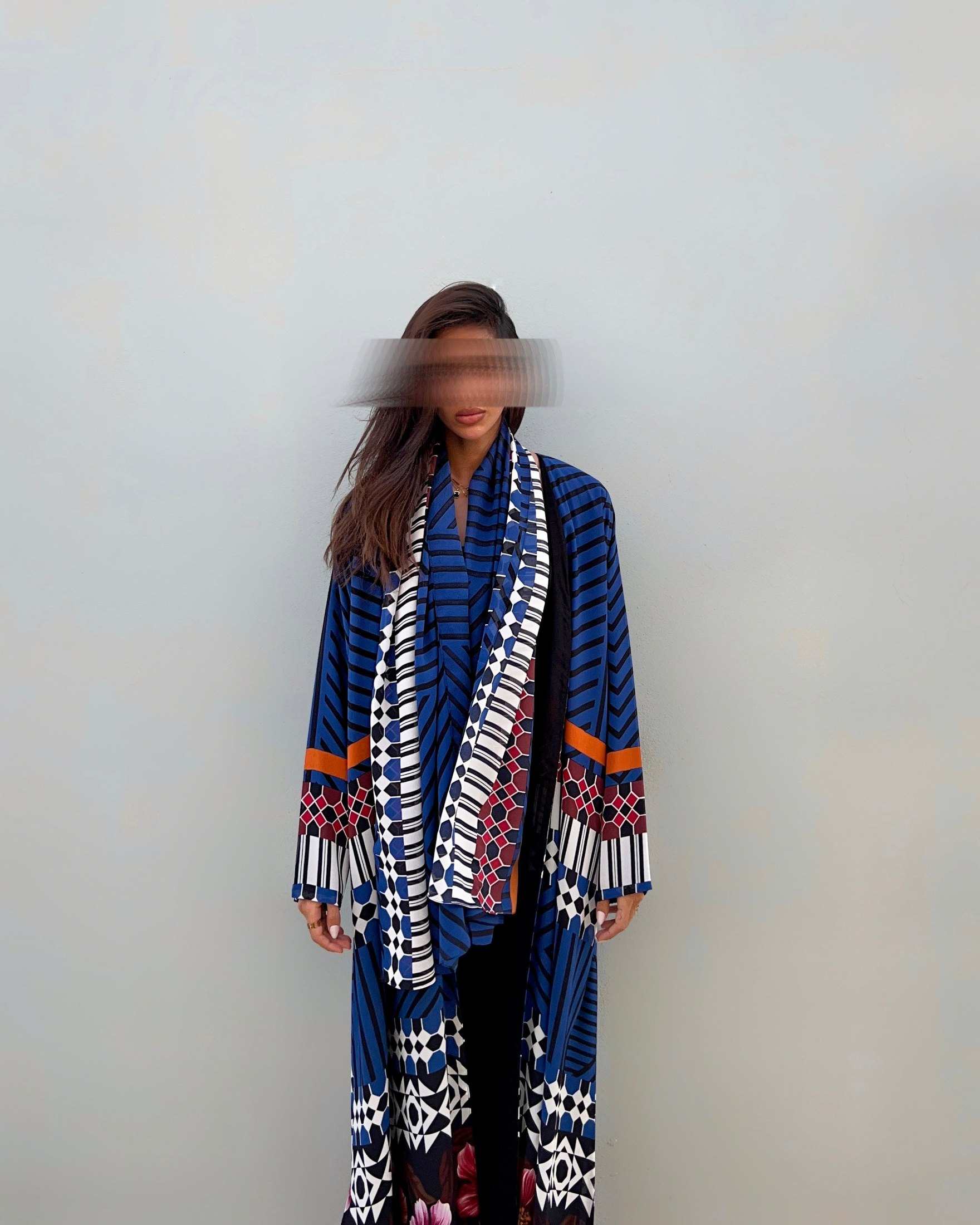 MWT457  - عبايه طباعه ازرق - Aya