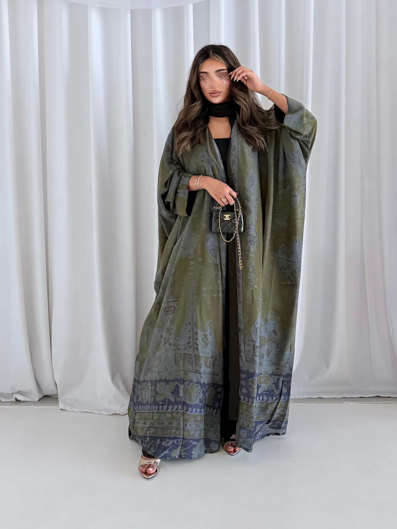 MWT5180 - عبايه زيتي شيفون ناعمة وتصميم عملي يومي - Aya