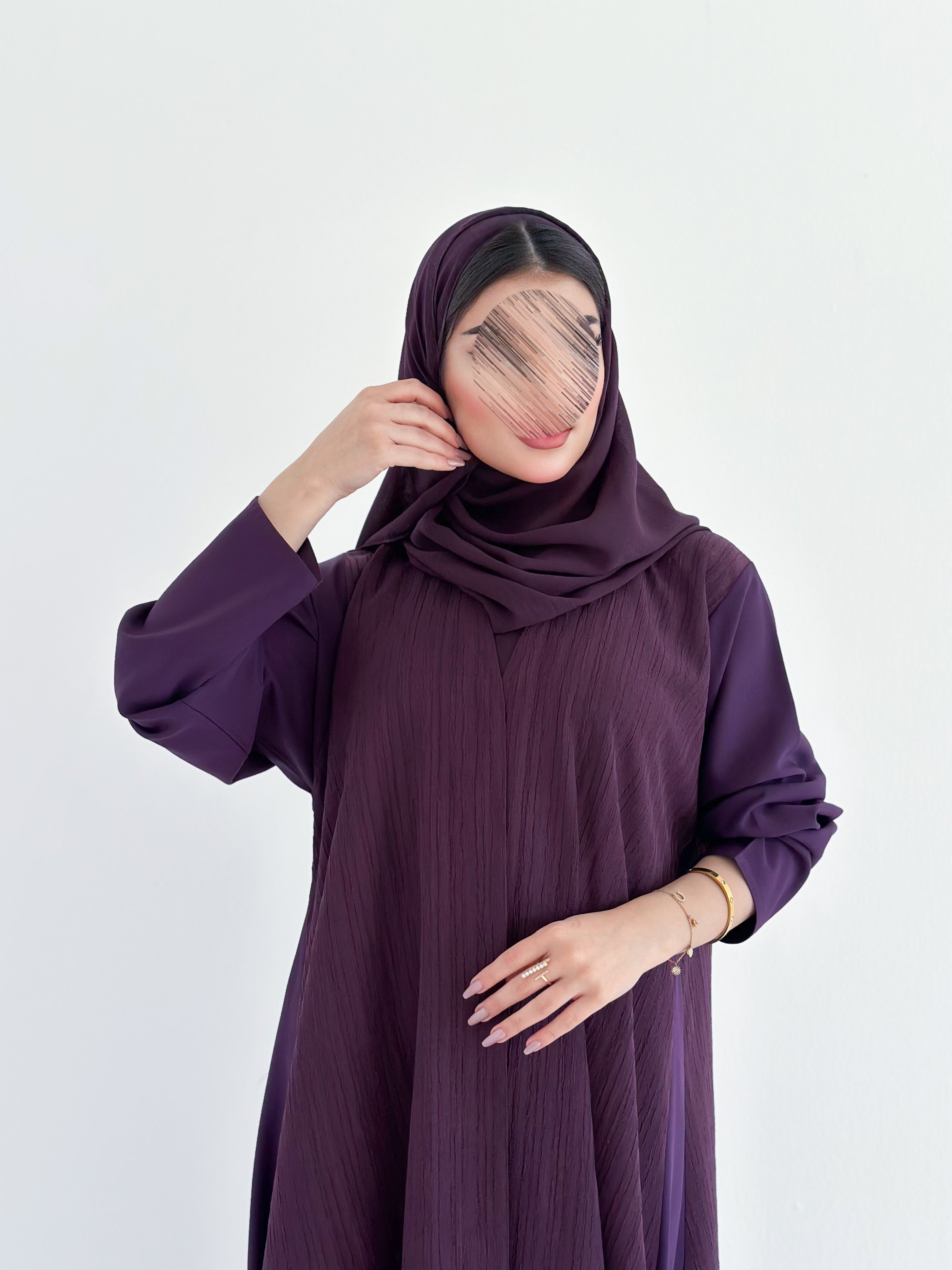 MW2116 -  عباية كريب بقصة نص كلوش مع اضافه جاكار  عصرية - Aya