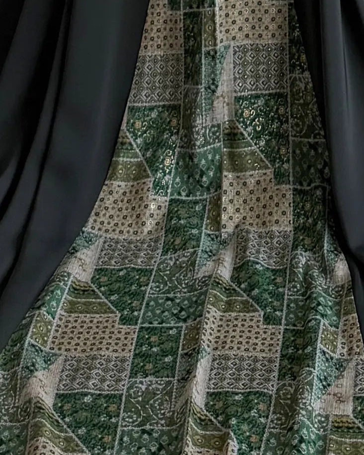 MWT1284 - عباية كريب بتدخيلة لينن طباعة - Aya
