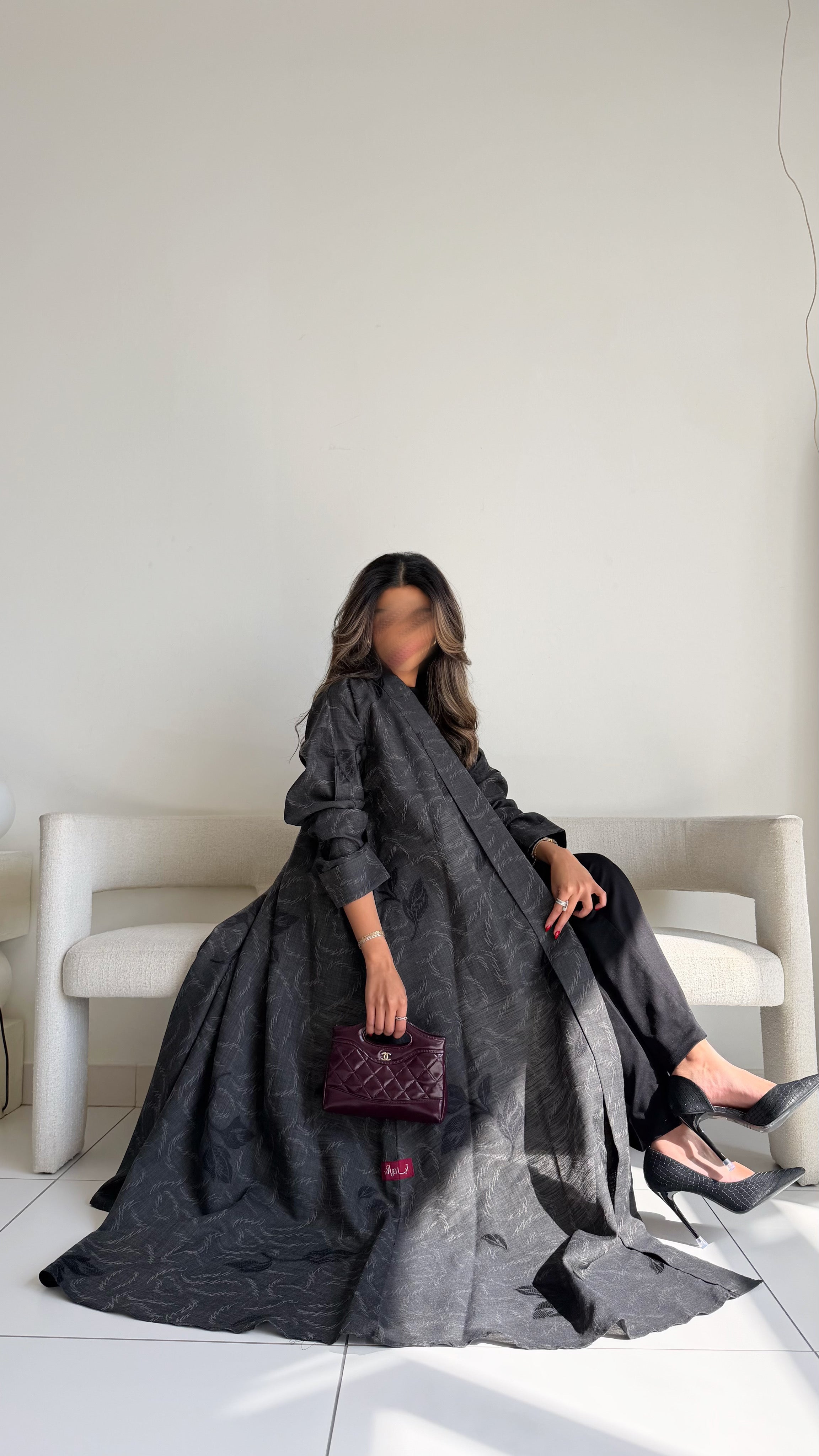 MWT607 - عباية لنن طباعة بني - Aya