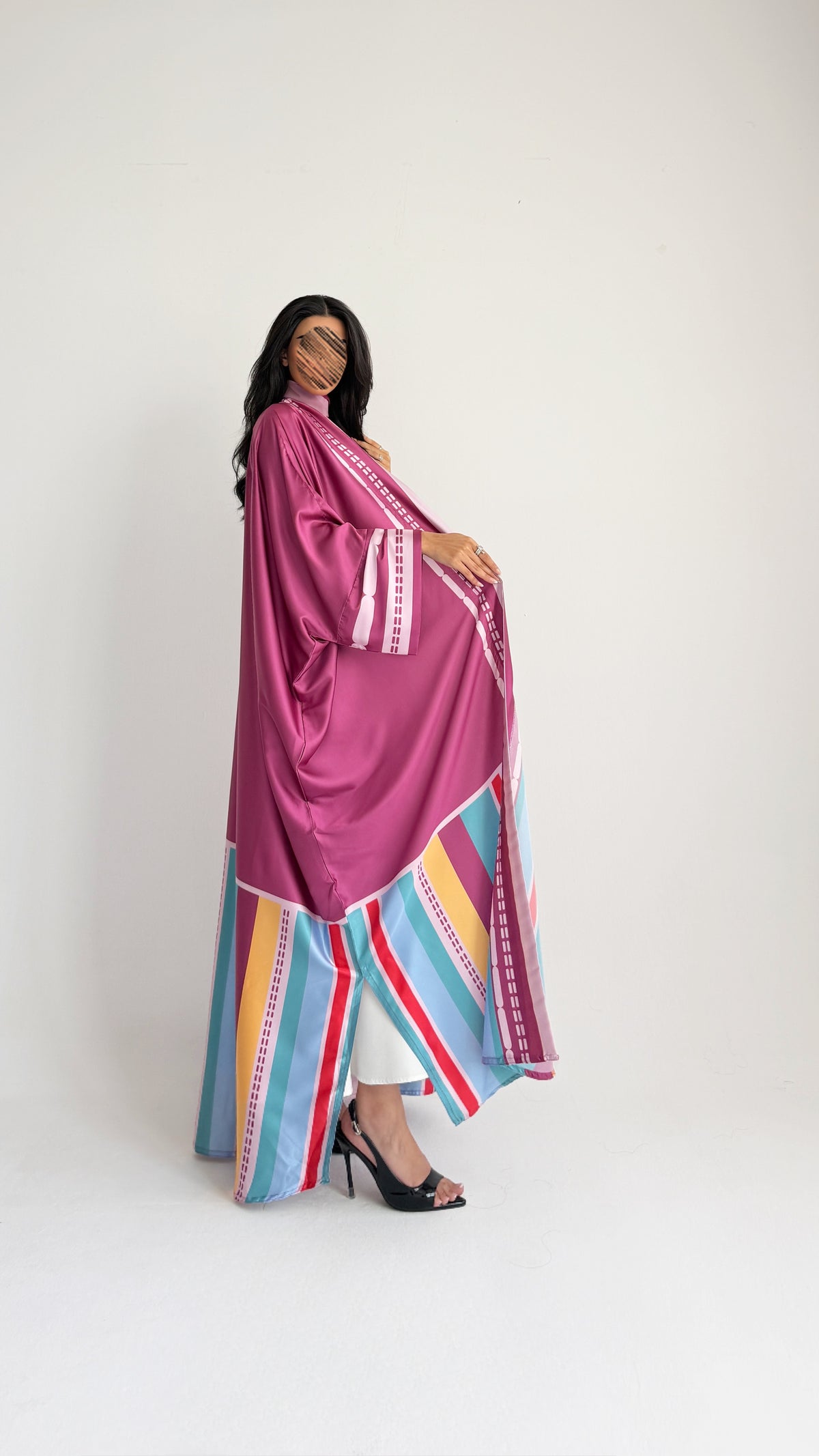 MWT1201 - عباية مخطط ملون |Colorful striped abaya