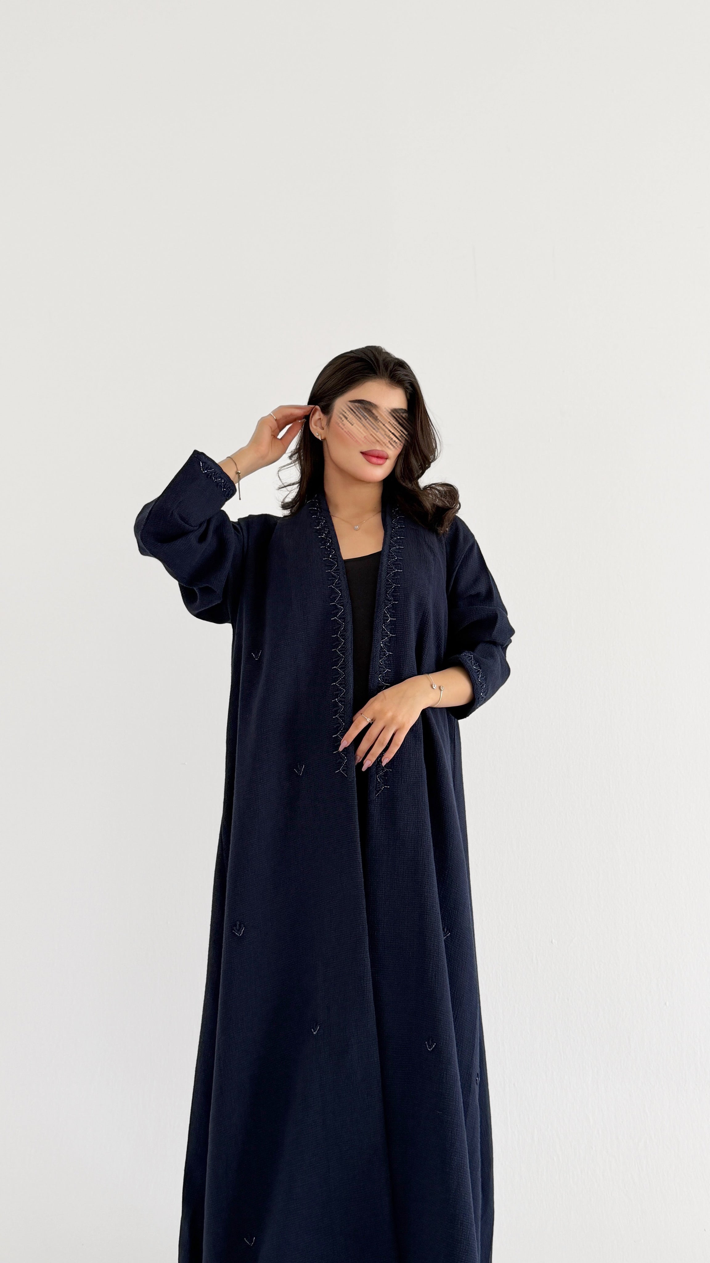 MW2055 - عباية لنن هندي قصه هينك تطريز يدوي - Aya