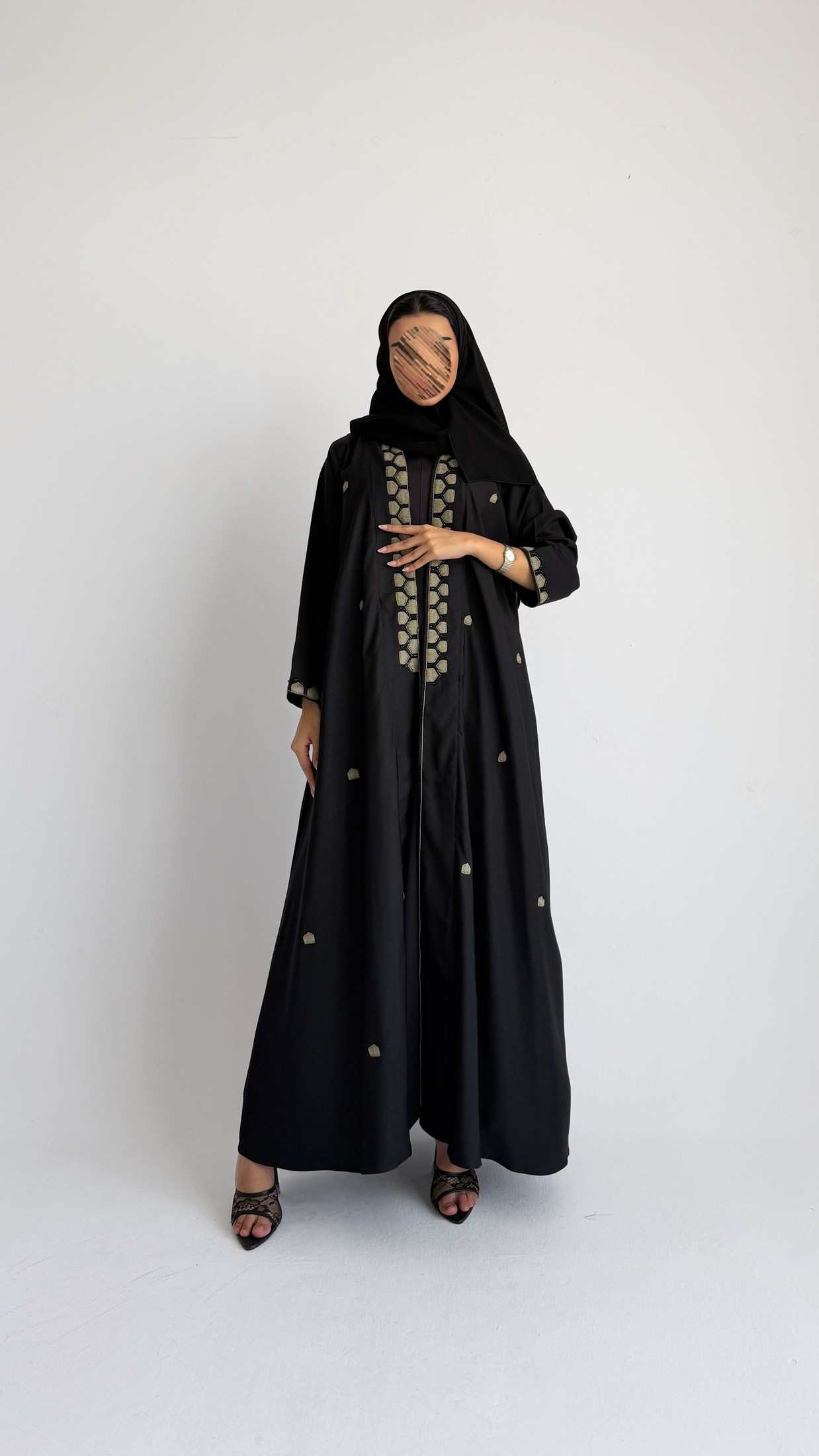 MWT4260 -  عباية كتان بشك خلايا نحل - Aya