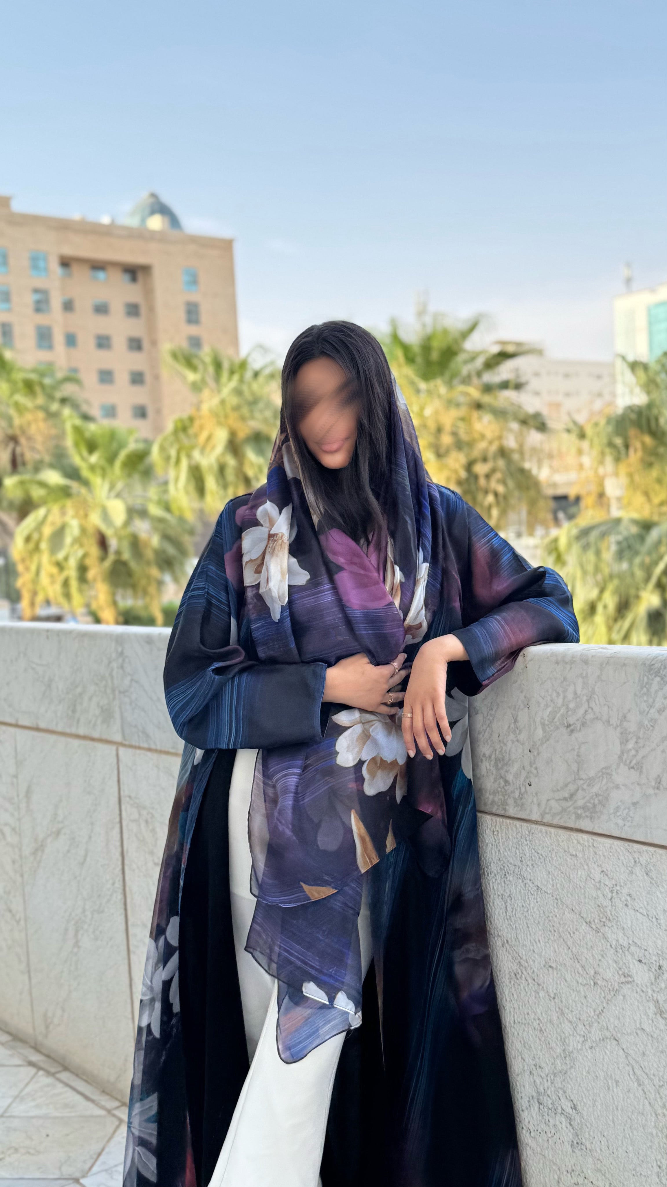MW1562 -  عباية اورجنزه بنفسجي | Organza printed abaya - Aya