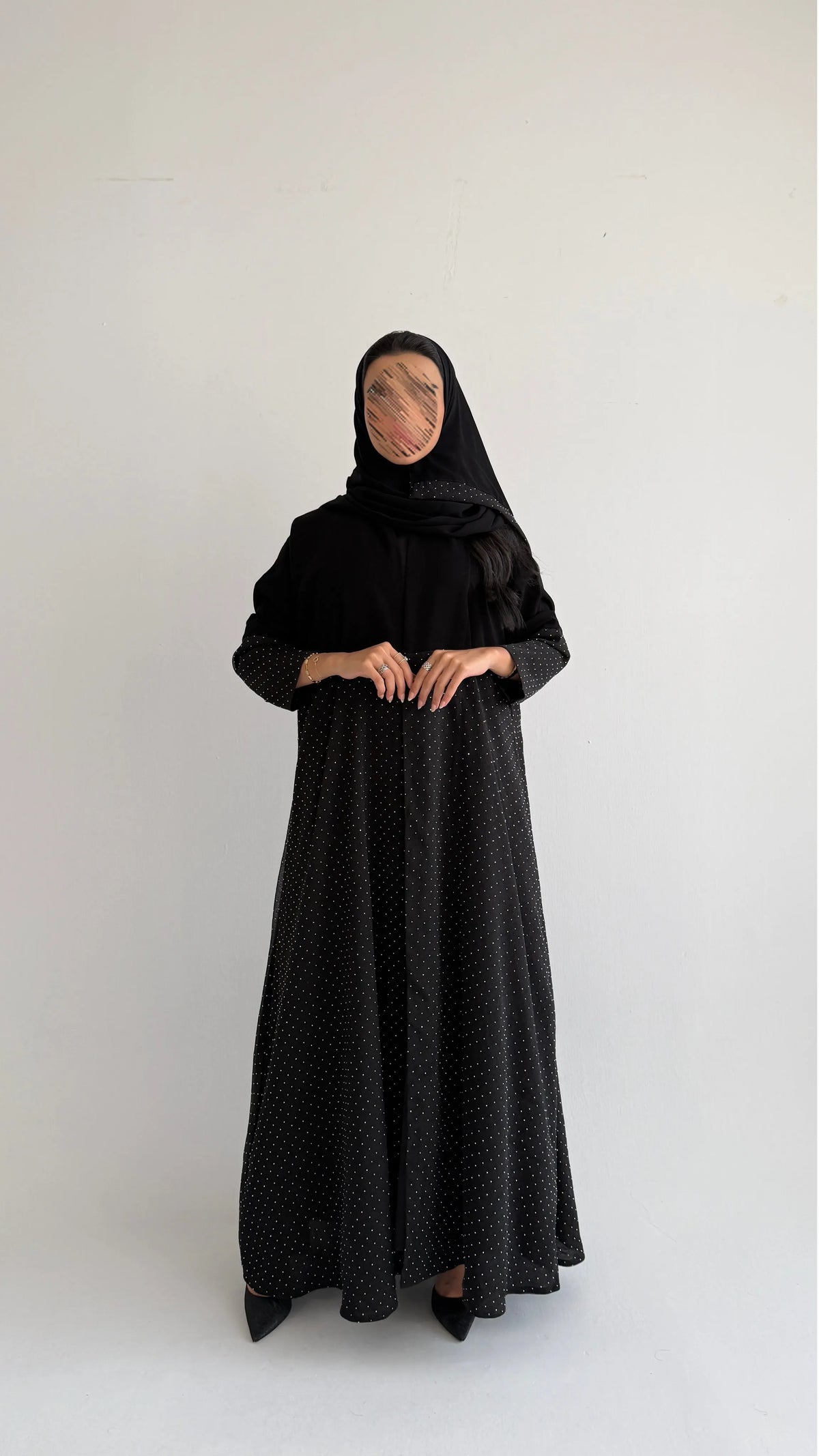 MWT1260 - عبايه اسود بتدخيله شيفون لمعة راقي - Aya