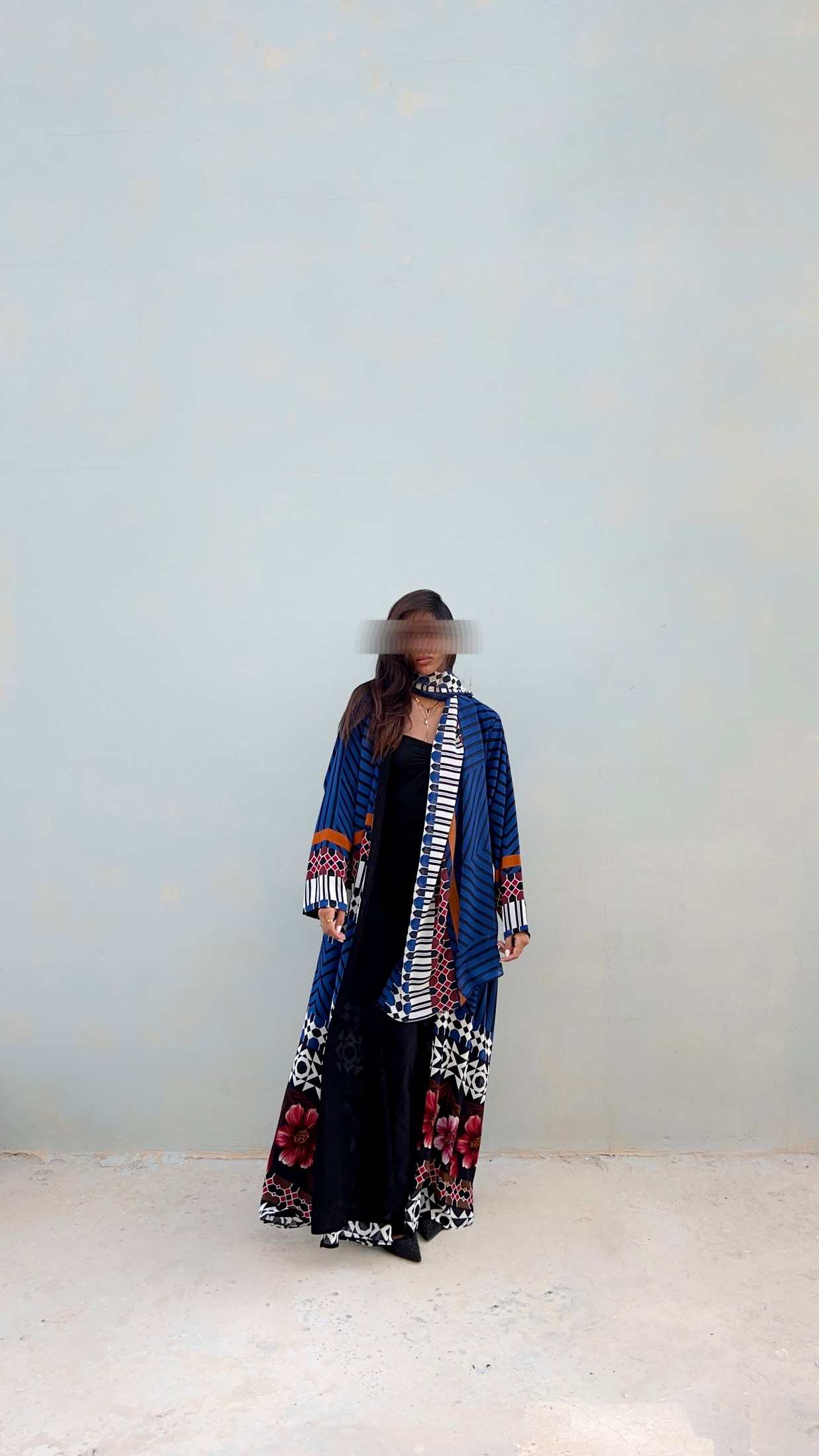 MWT457  - عبايه طباعه ازرق - Aya