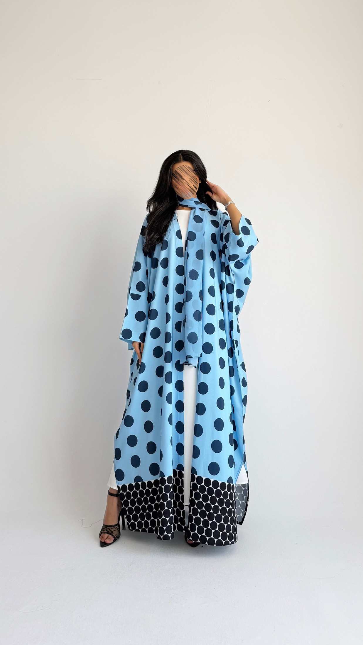 MWT2094 - Blue Polka Dot Abaya  |  عباية منقطة سماوي - Aya