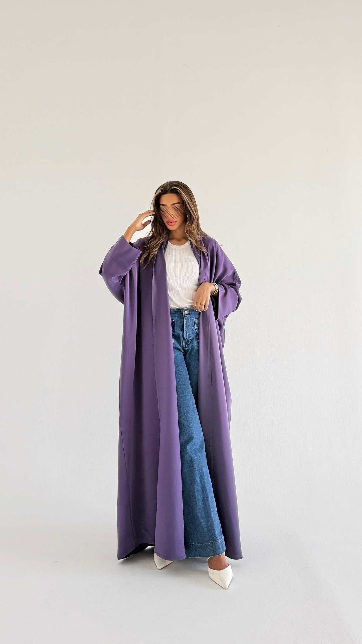 MWT1236 - عبايه ساده مع طرحه لينن - Aya