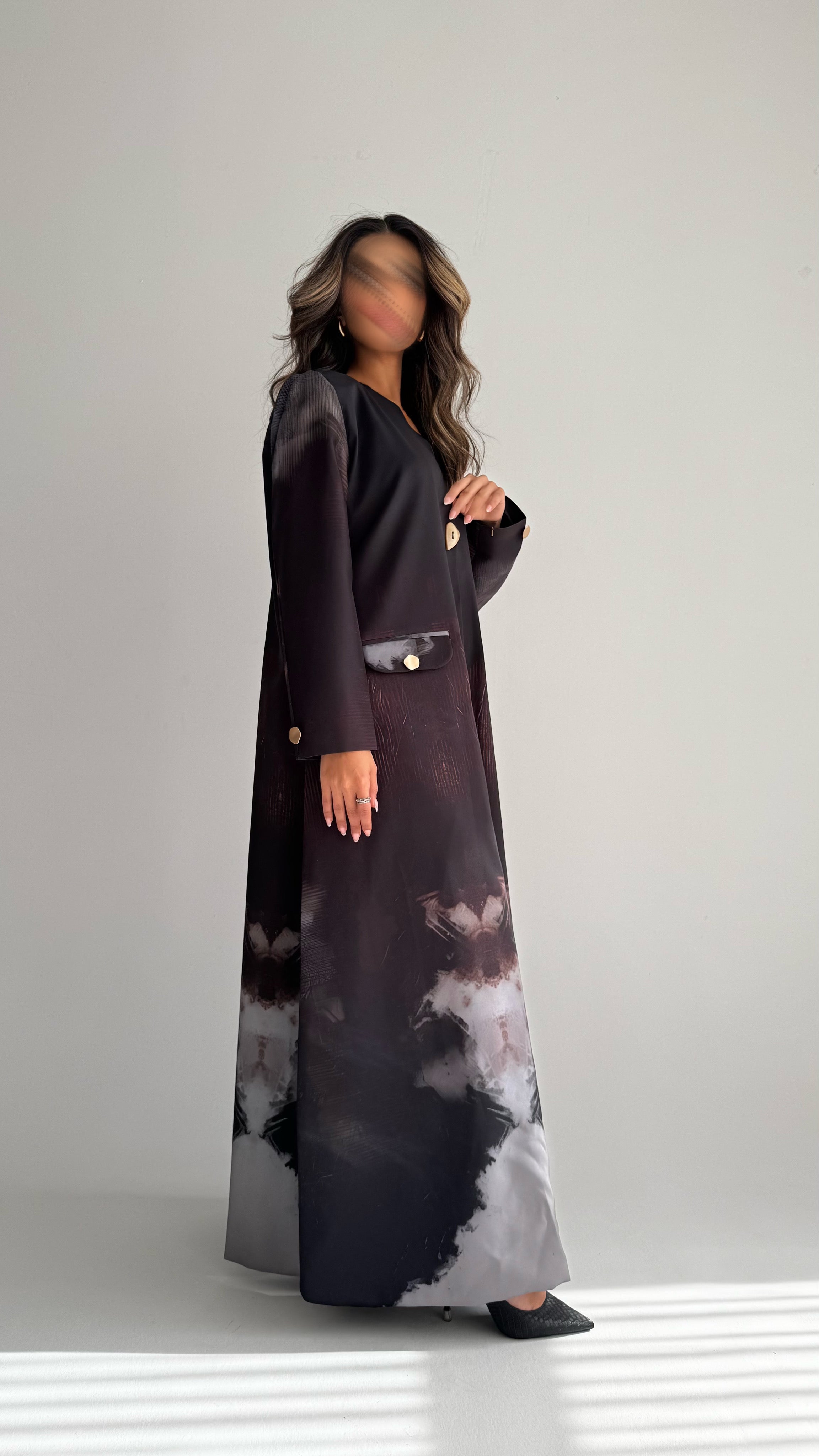 MWT839 - عباية بليزر طباعة | Printed Blazer Abaya - Aya