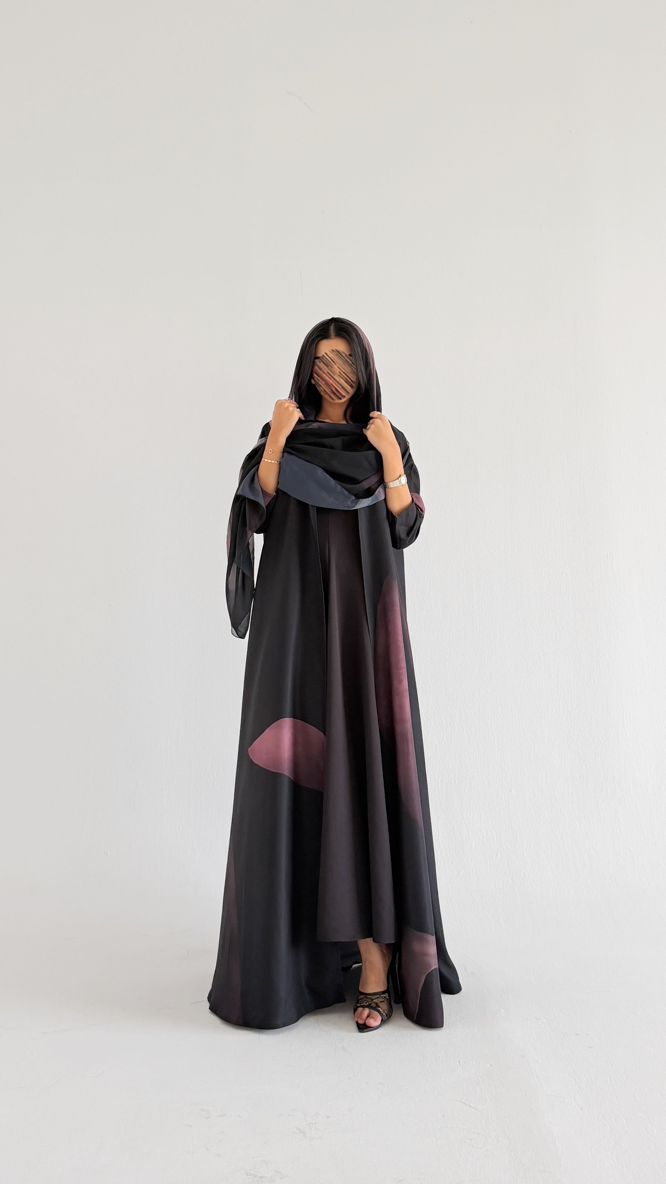 MWT332 - Brown Silk Print Abaya