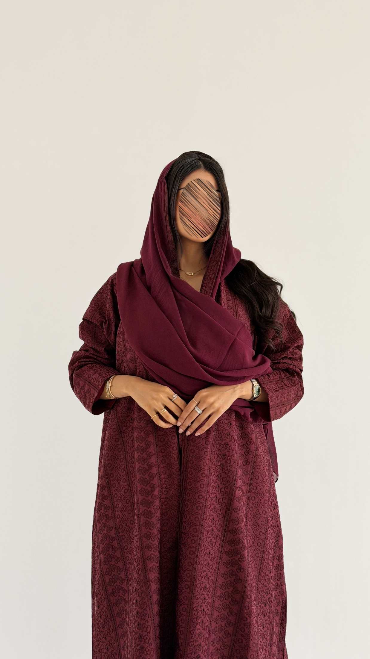 MWT1327 عباية ركامة عنابي - Aya