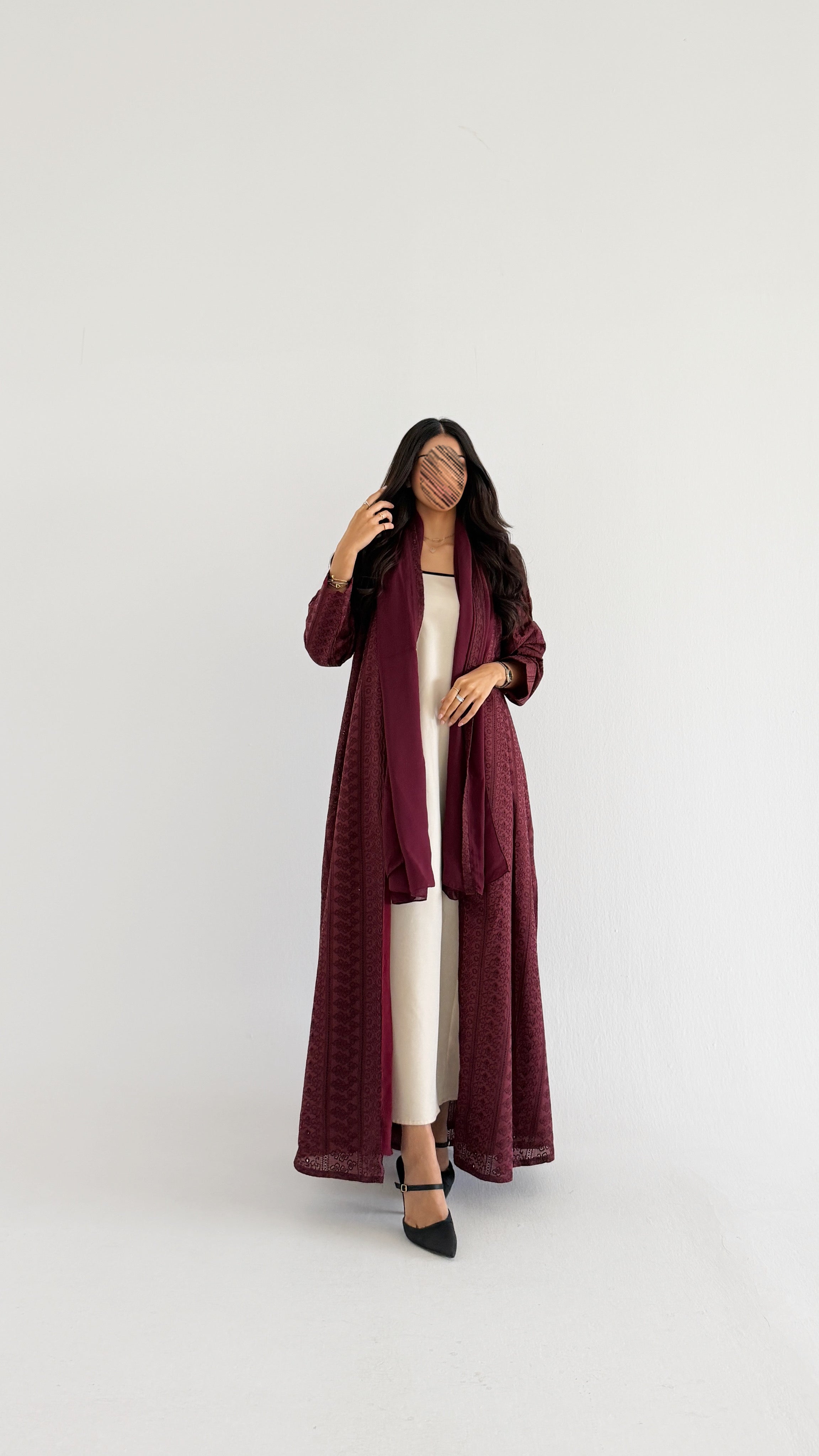 MWT1327 عباية ركامة عنابي - Aya