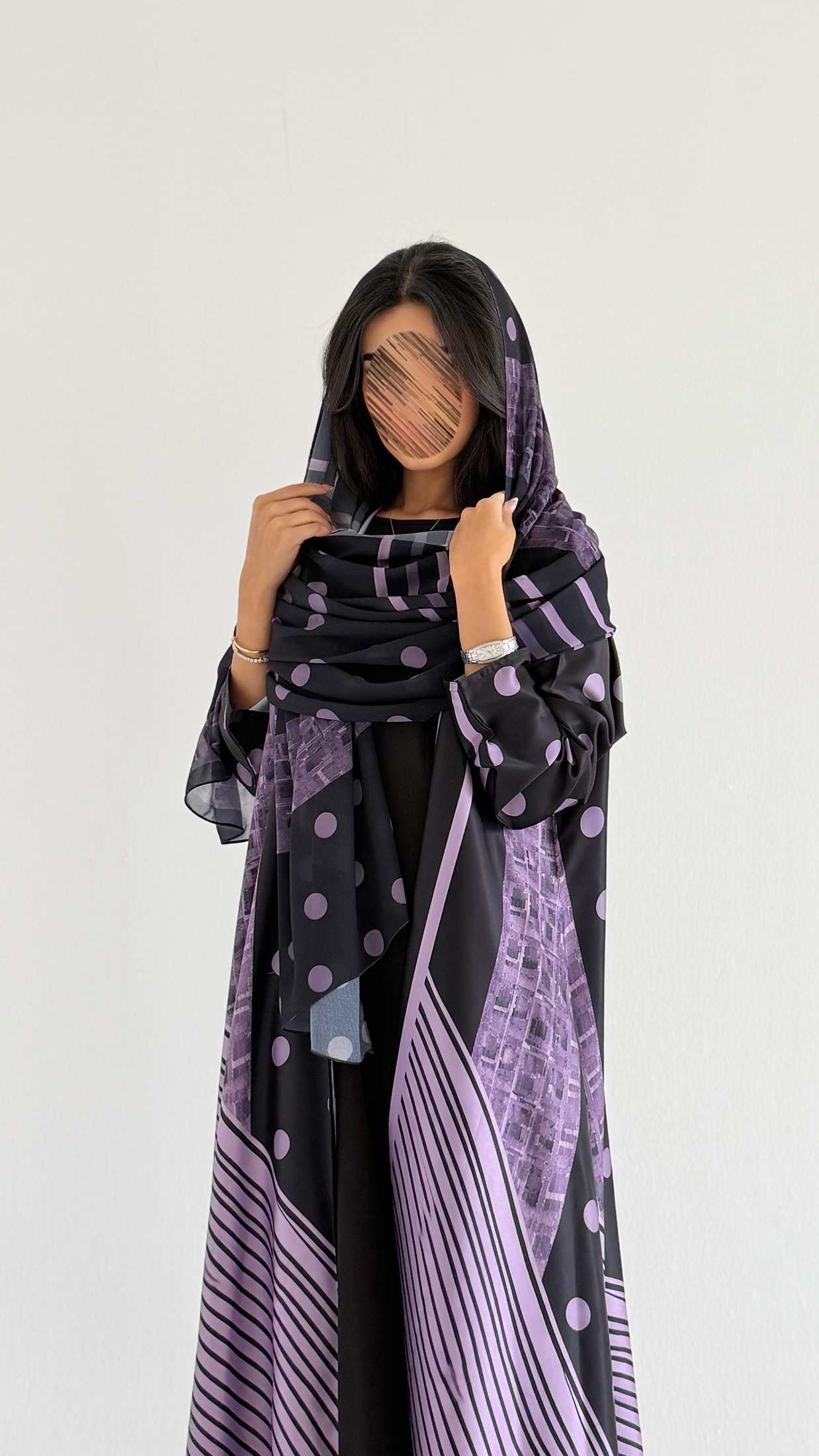 MWT5131 - عبايه حرير طباعه بنفسجي - Aya