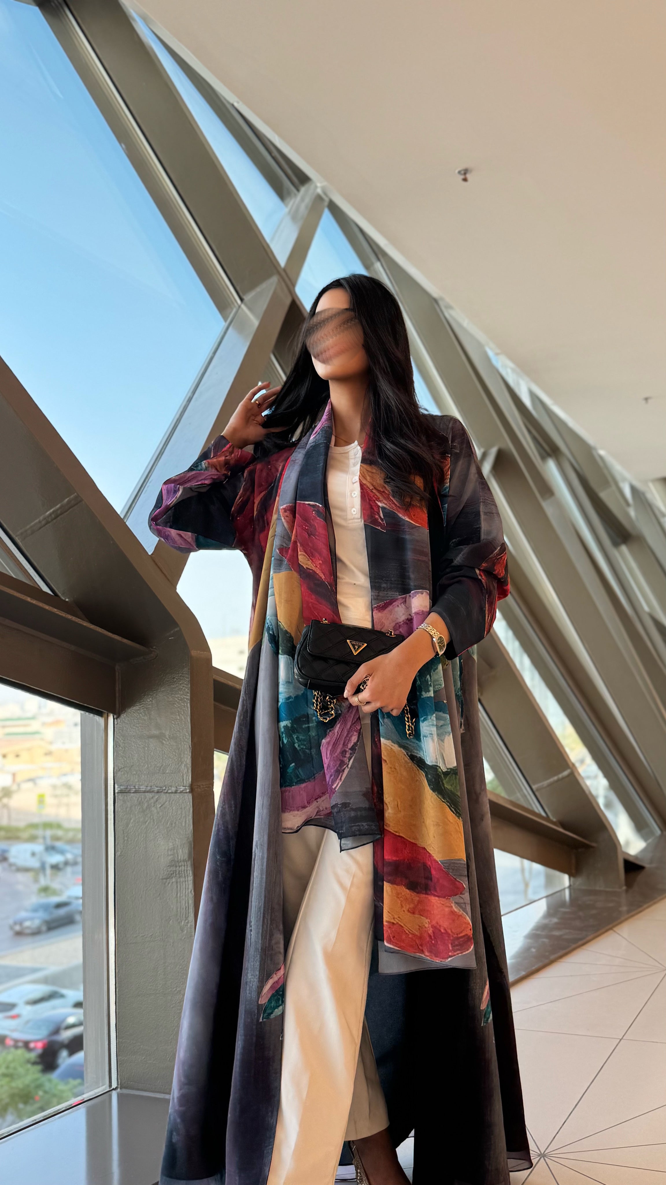 MW1561 - عباية شيفون مورد | Chiffon flowered abaya - Aya