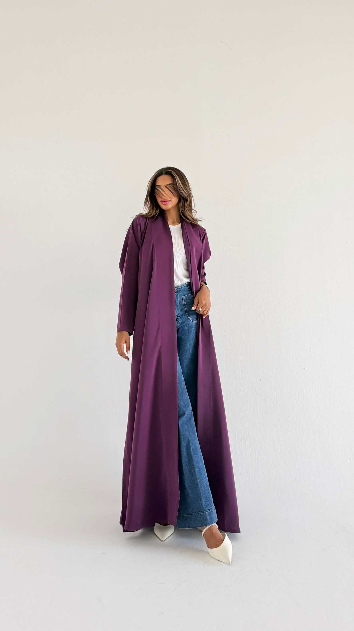 MWT1235 - عبايه ساده مع طرحه لينن - Aya