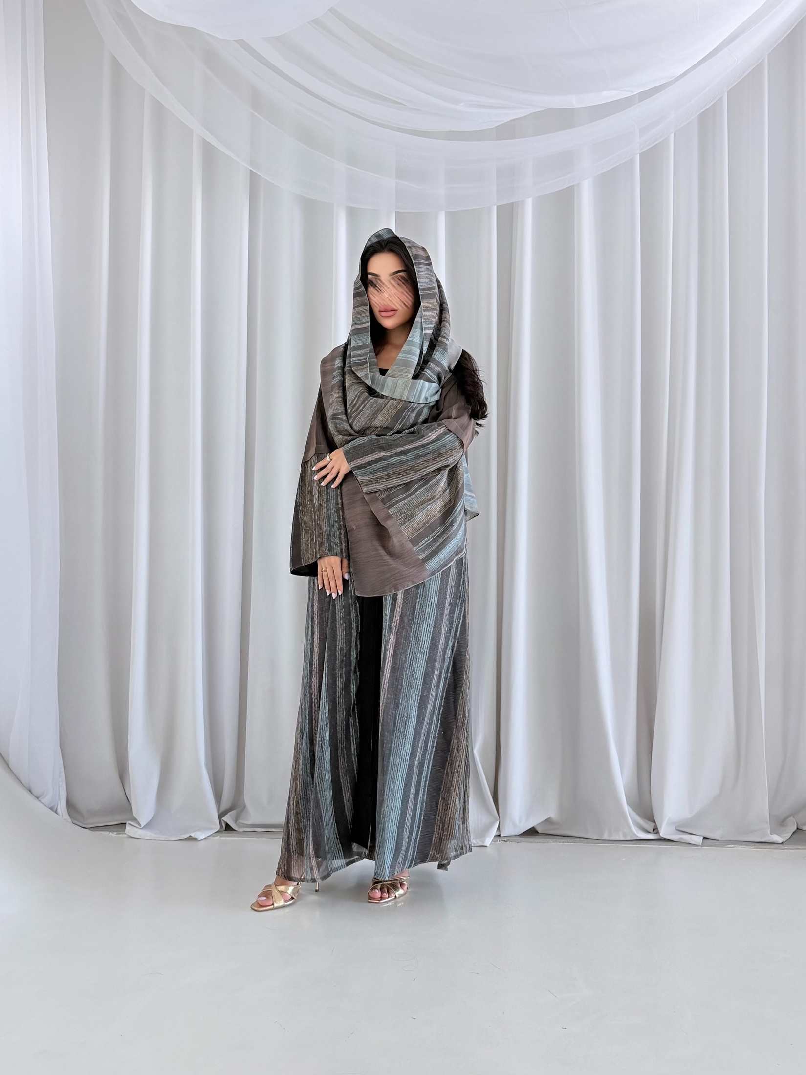 MWT5224 - عبايه بدرجات البني بقماش شيفون يومي - Aya