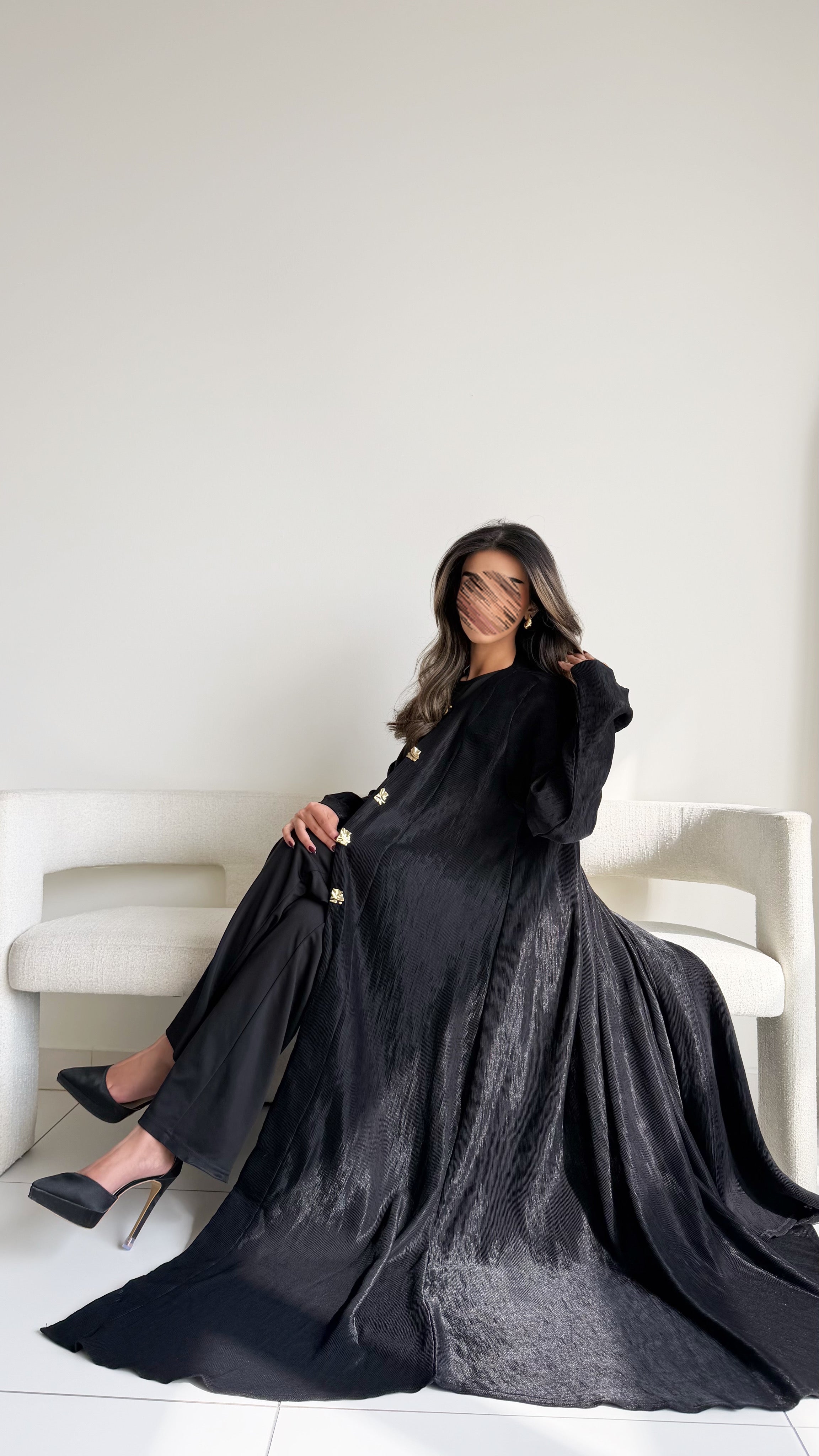 MWT659 -عباية اسود بليزر قماش مكسر - Aya