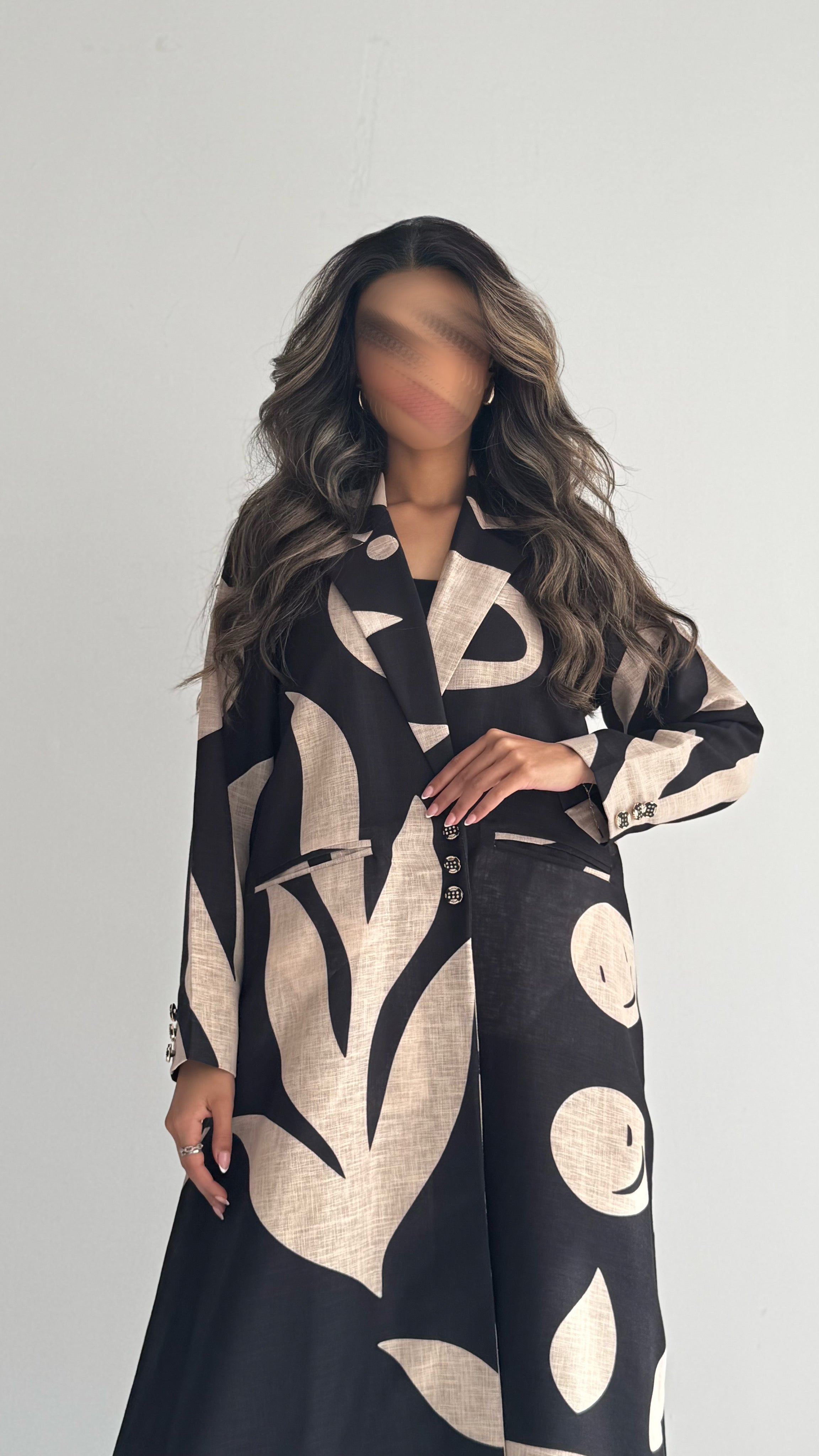 MWT837 - عباية بليزر طباعة | Printed Blazer Abaya - Aya