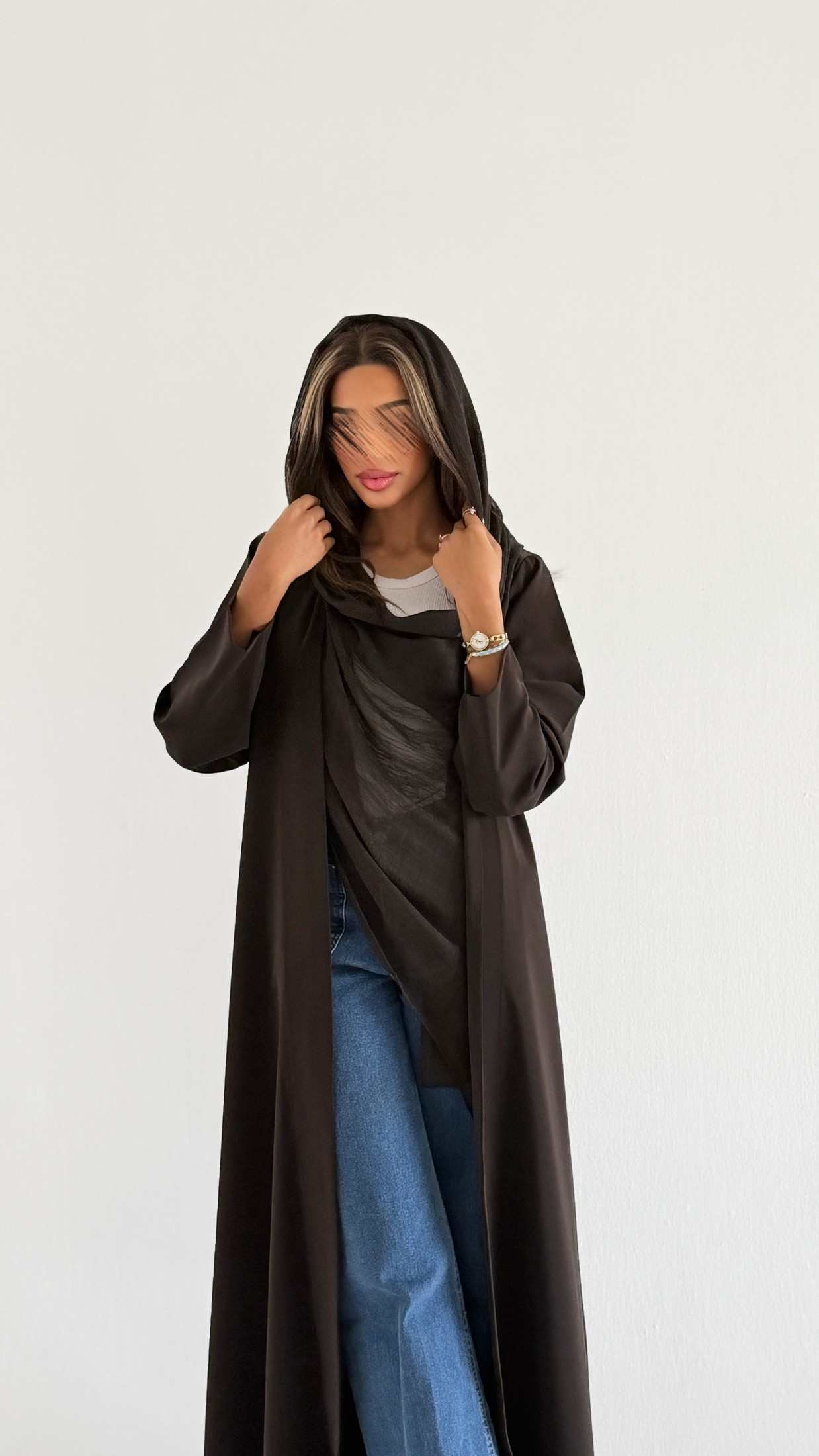 MWT1237 - عبايه ساده مع طرحه لينن - Aya