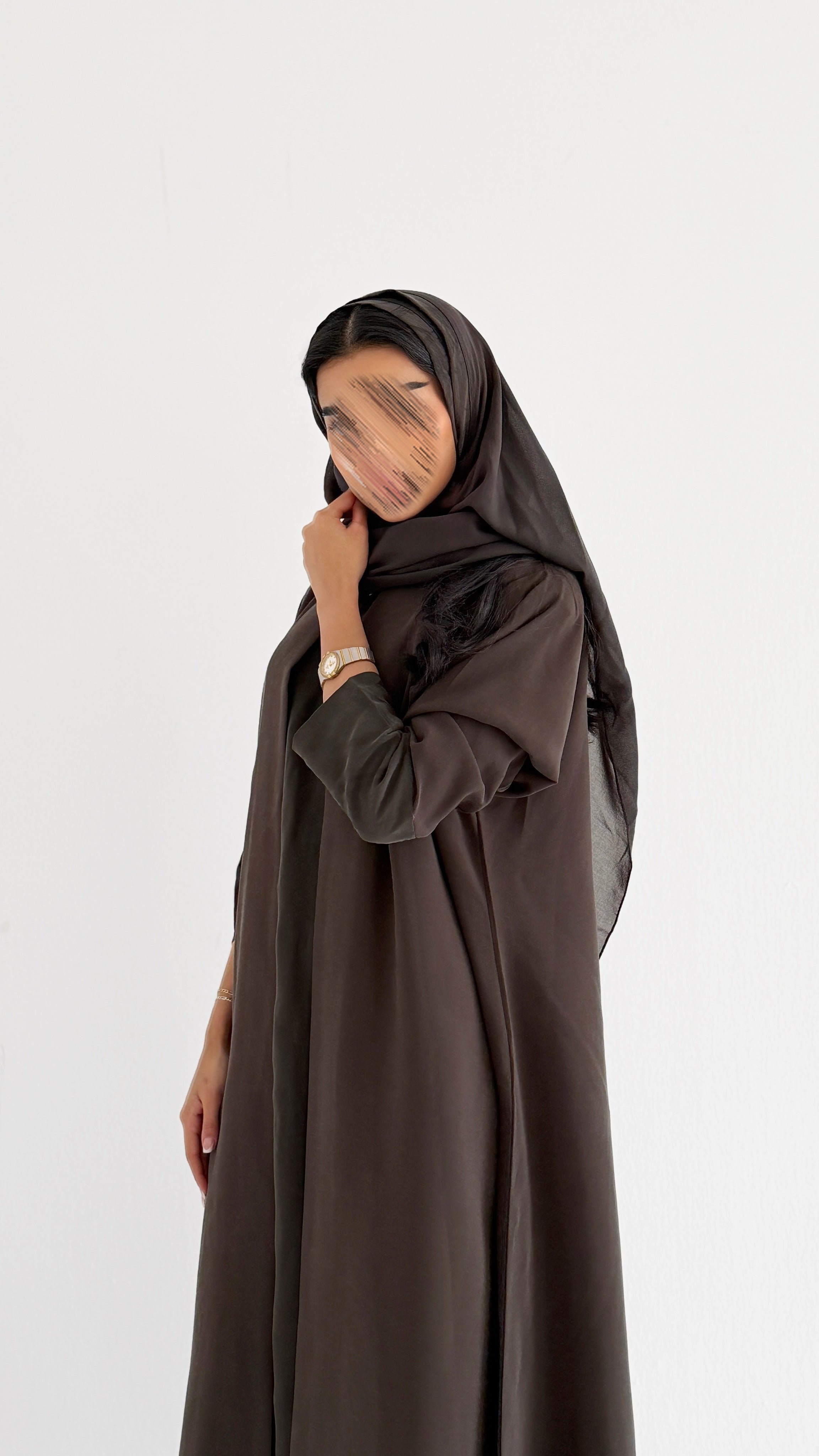 MWT5030 - عباية مع فستان تحتها | زيتي جاكار- كمية محدودة - Aya