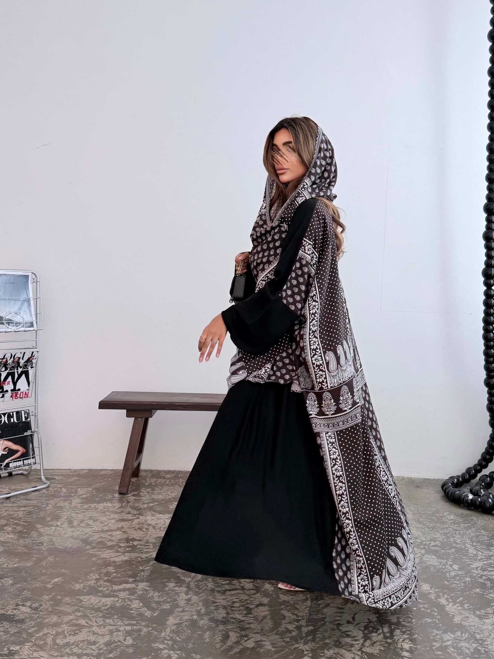 MWT5147 - عبايه كريب اسود مع شيفون مبطن - Aya