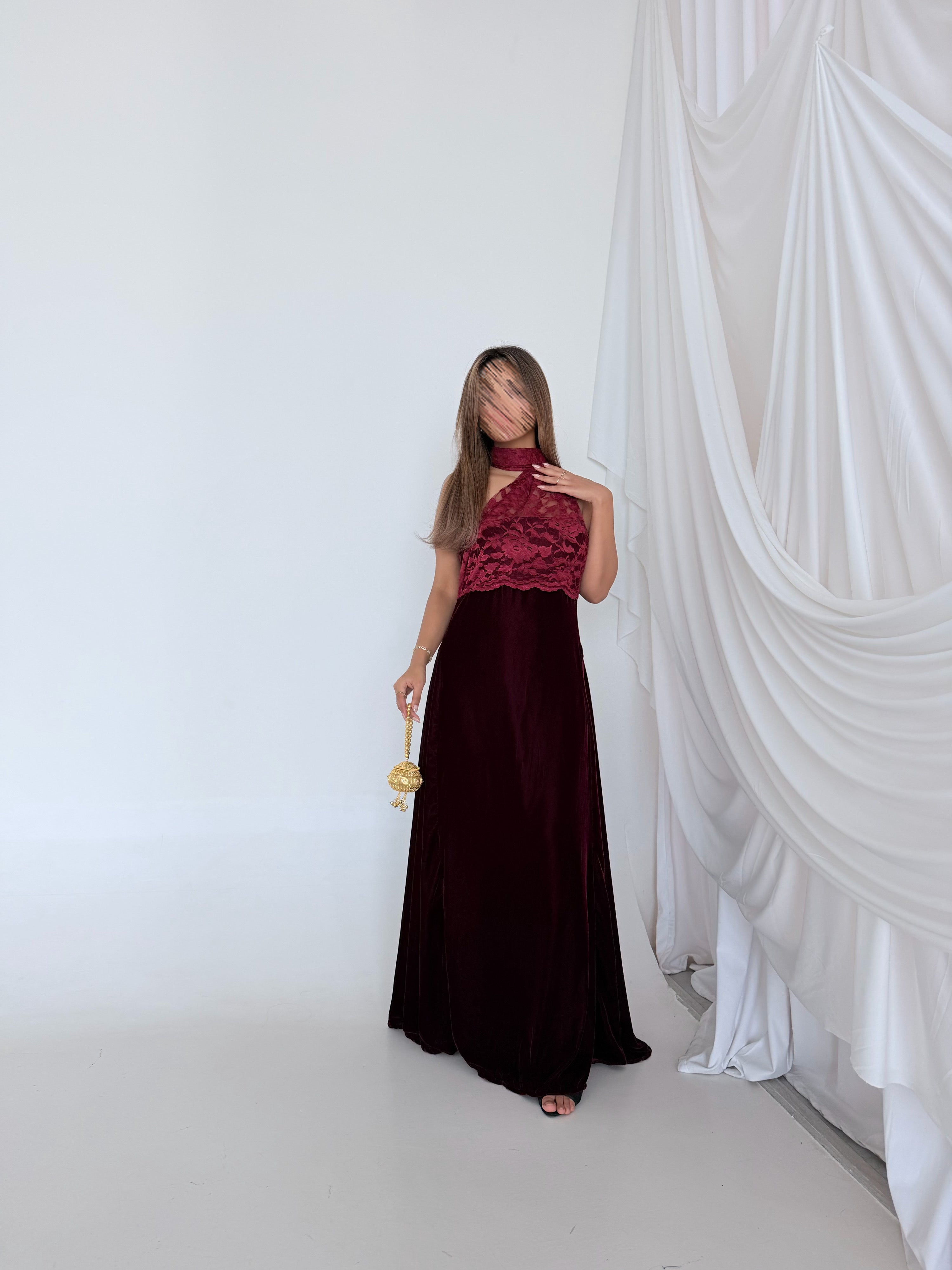 MWJ028 - جلابية عنابي دانتيل عنابي - Aya