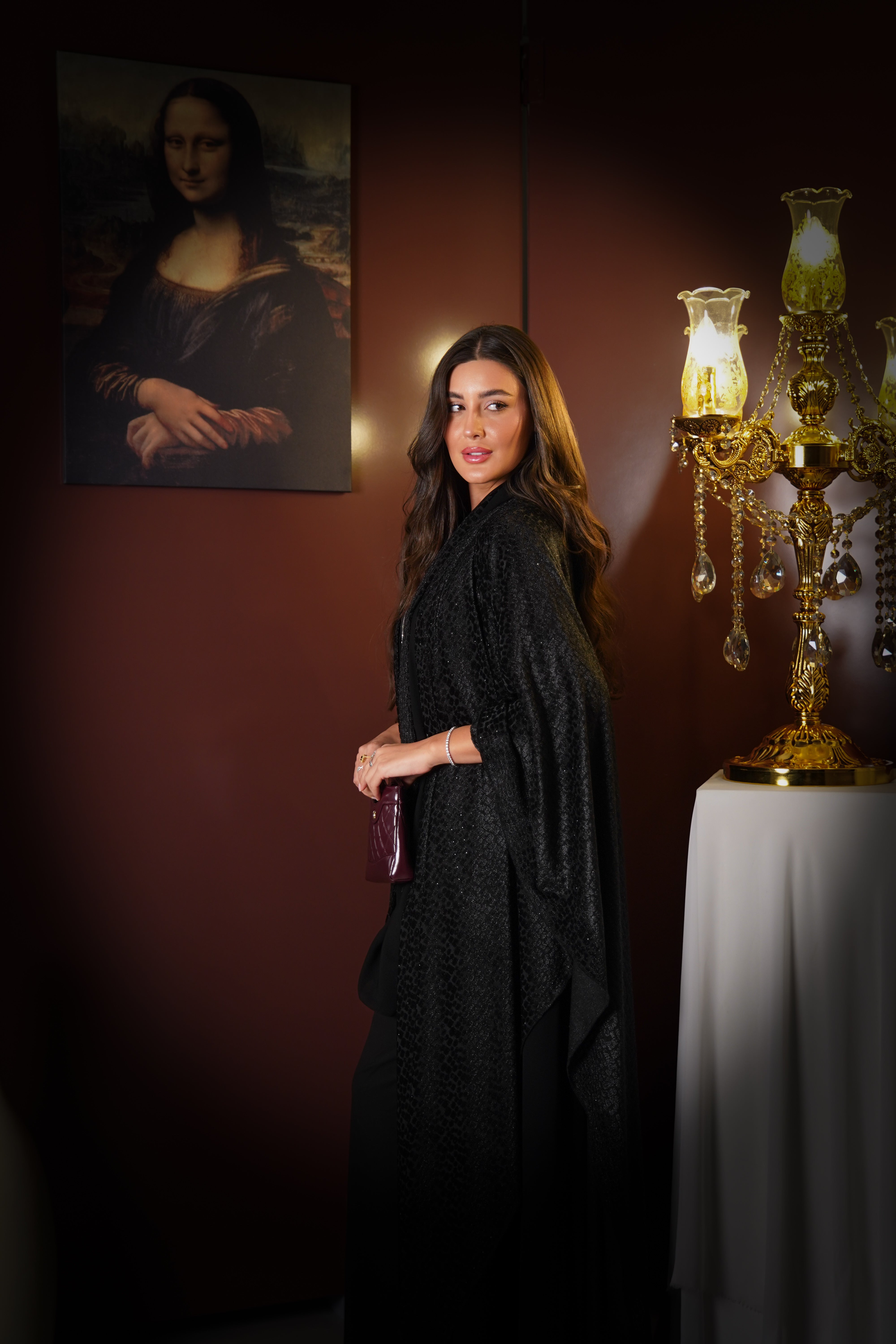 MWT828 - عباية مخمل شيفون لامعة|Gleaming Velvet Chiffon Abaya - Aya