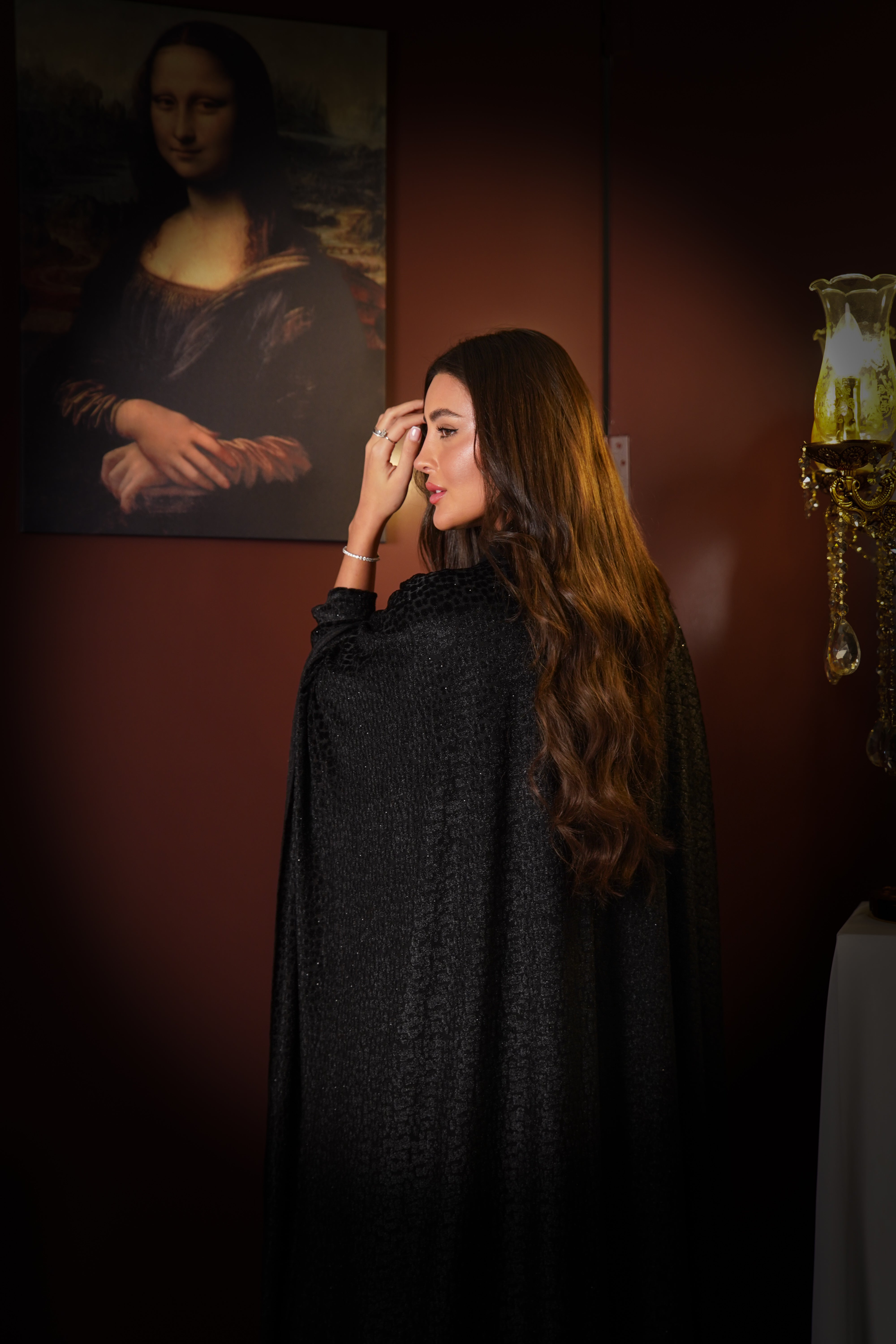 MWT828 - عباية مخمل شيفون لامعة|Gleaming Velvet Chiffon Abaya - Aya