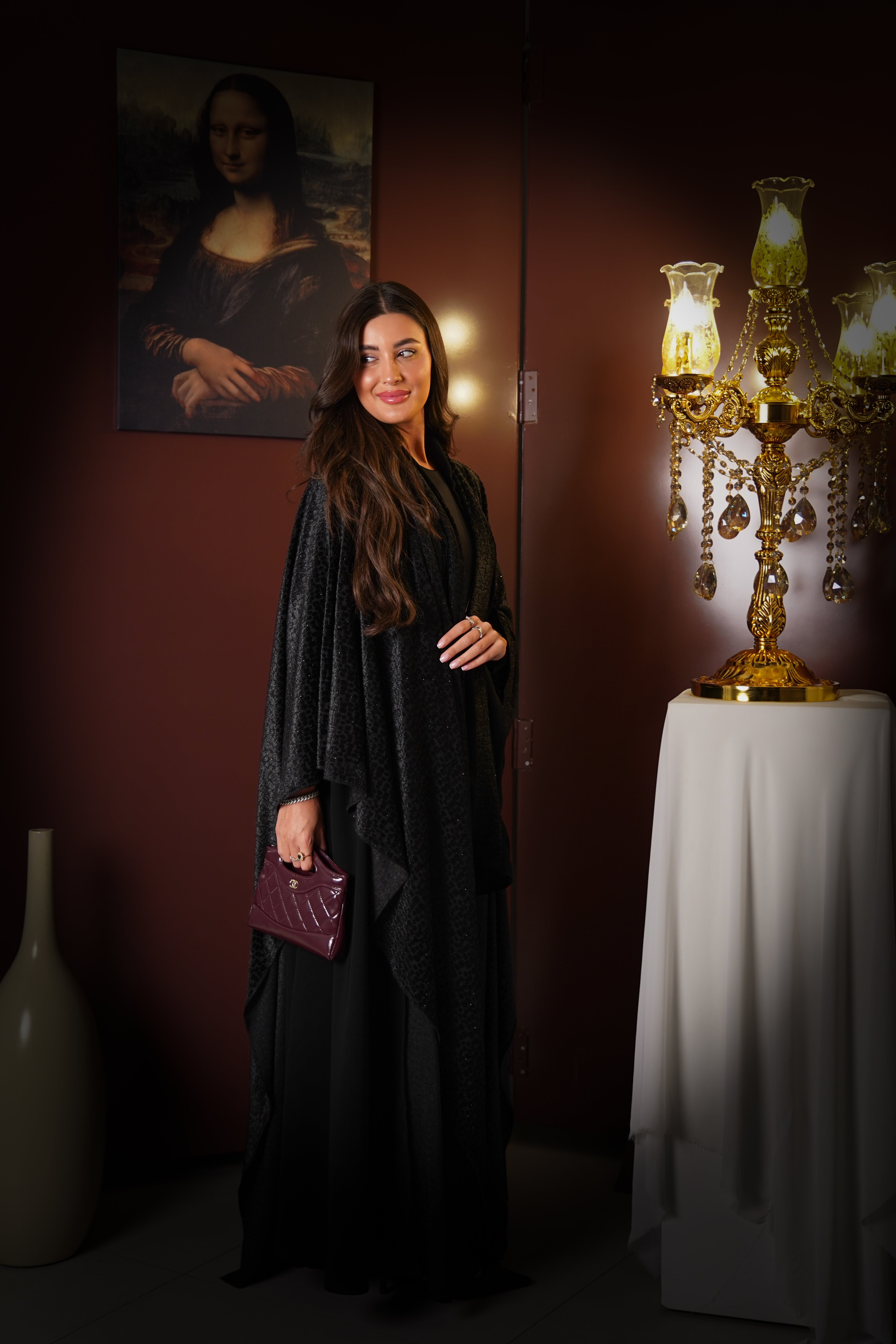 MWT828 - عباية مخمل شيفون لامعة|Gleaming Velvet Chiffon Abaya - Aya