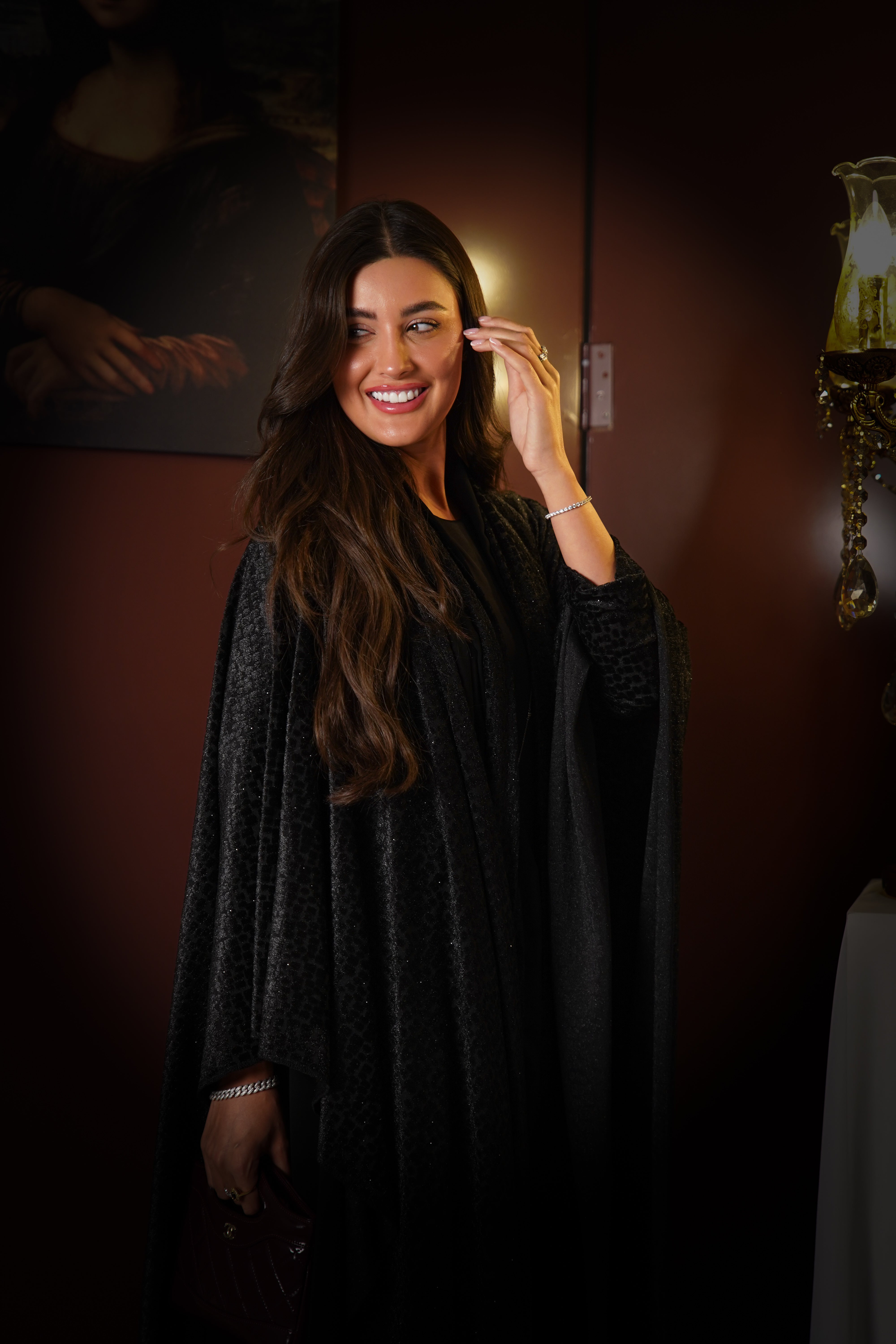 MWT828 - عباية مخمل شيفون لامعة|Gleaming Velvet Chiffon Abaya - Aya