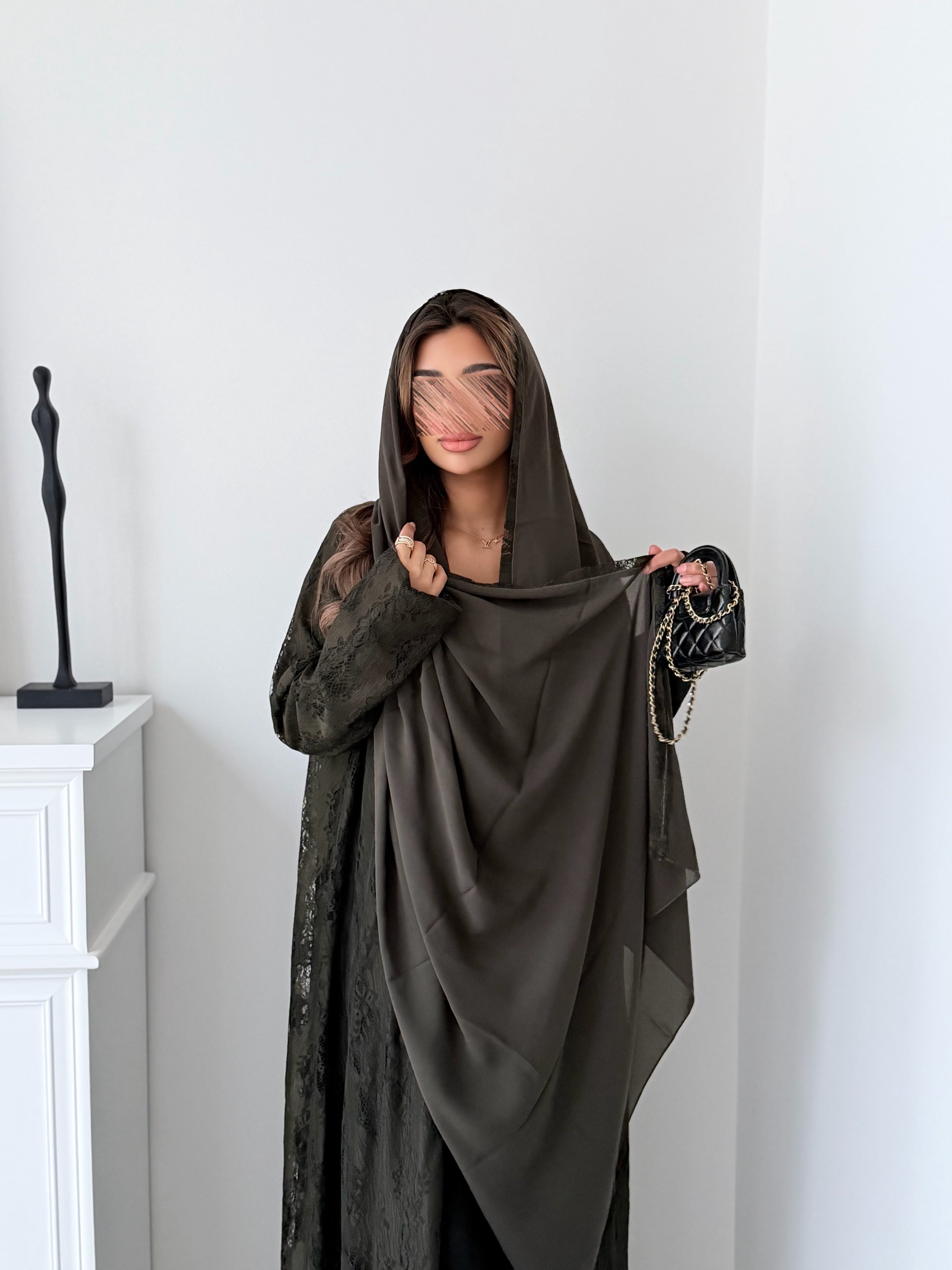 MWT5058 - قماش زيتي دانتيل مبطن كامل قصة كلوش - Aya