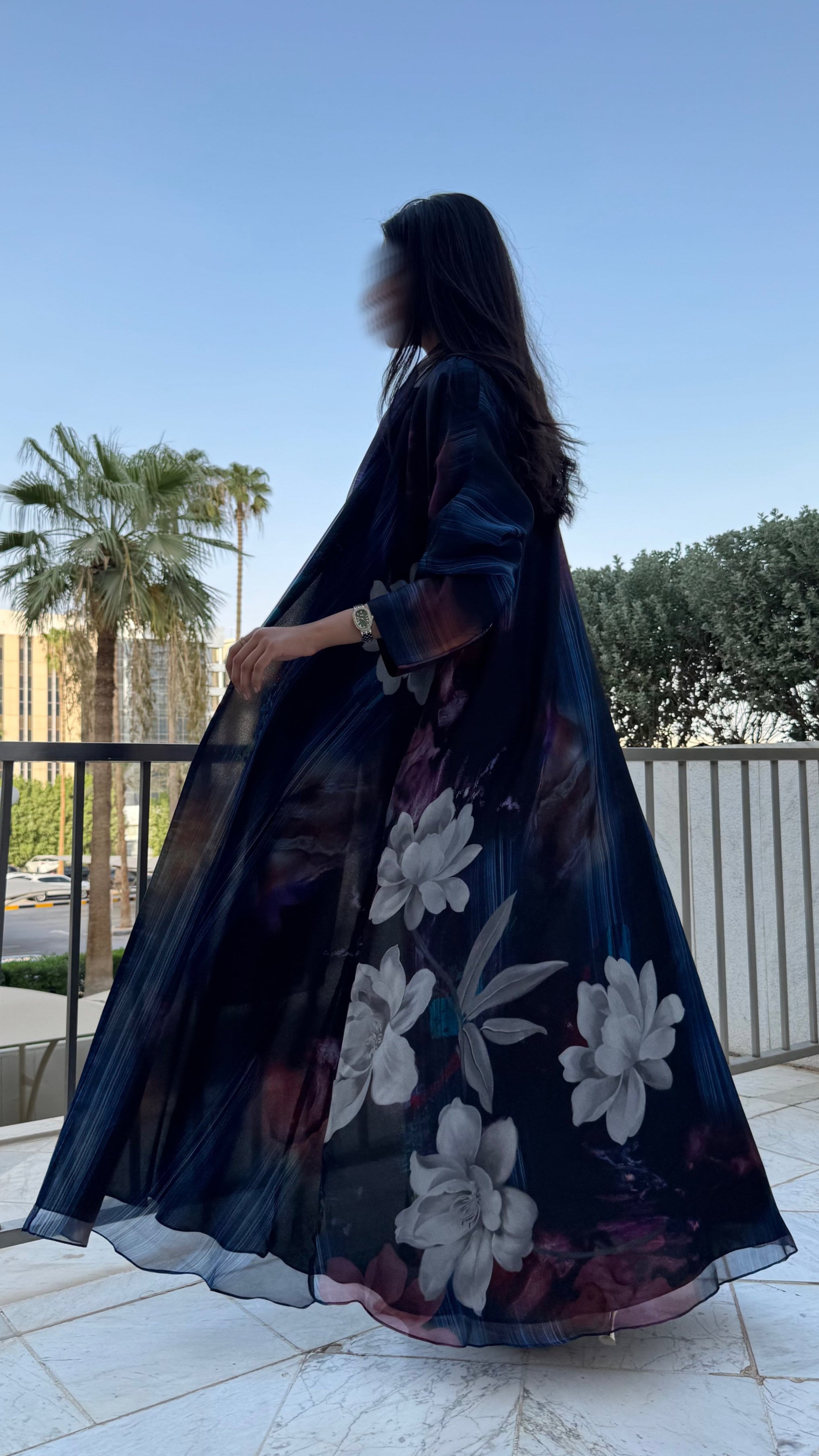 MW1562 -  عباية اورجنزه بنفسجي | Organza printed abaya - Aya