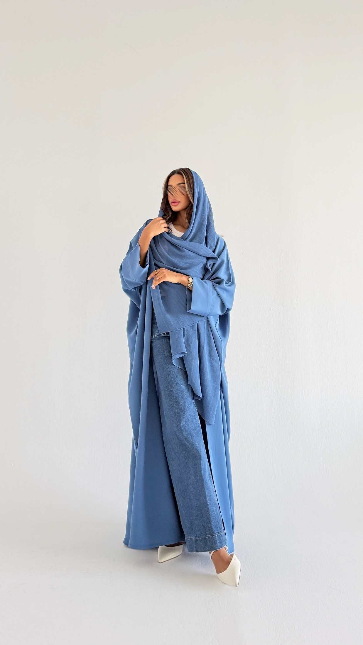 MWT1233 - عبايه ساده مع طرحه لينن - Aya