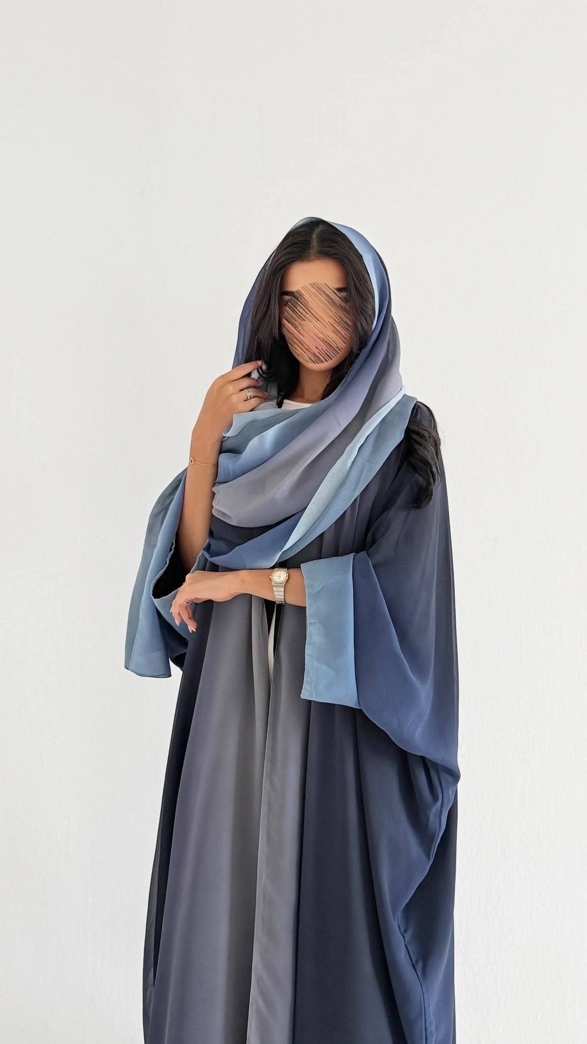 MWT5153 - عبايه شيفون مبطن كحلي اومبريه - Aya