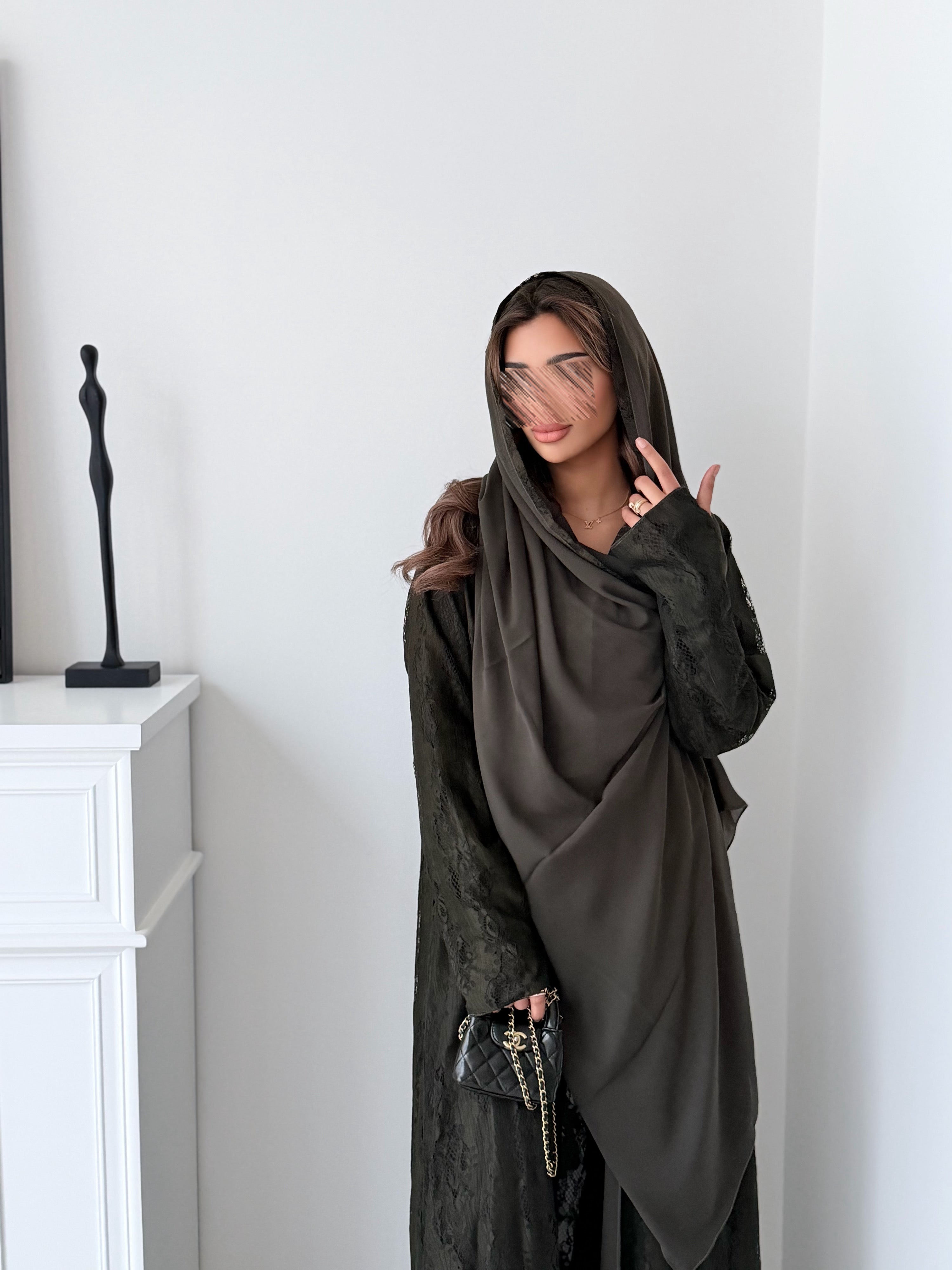 MWT5058 - قماش زيتي دانتيل مبطن كامل قصة كلوش - Aya