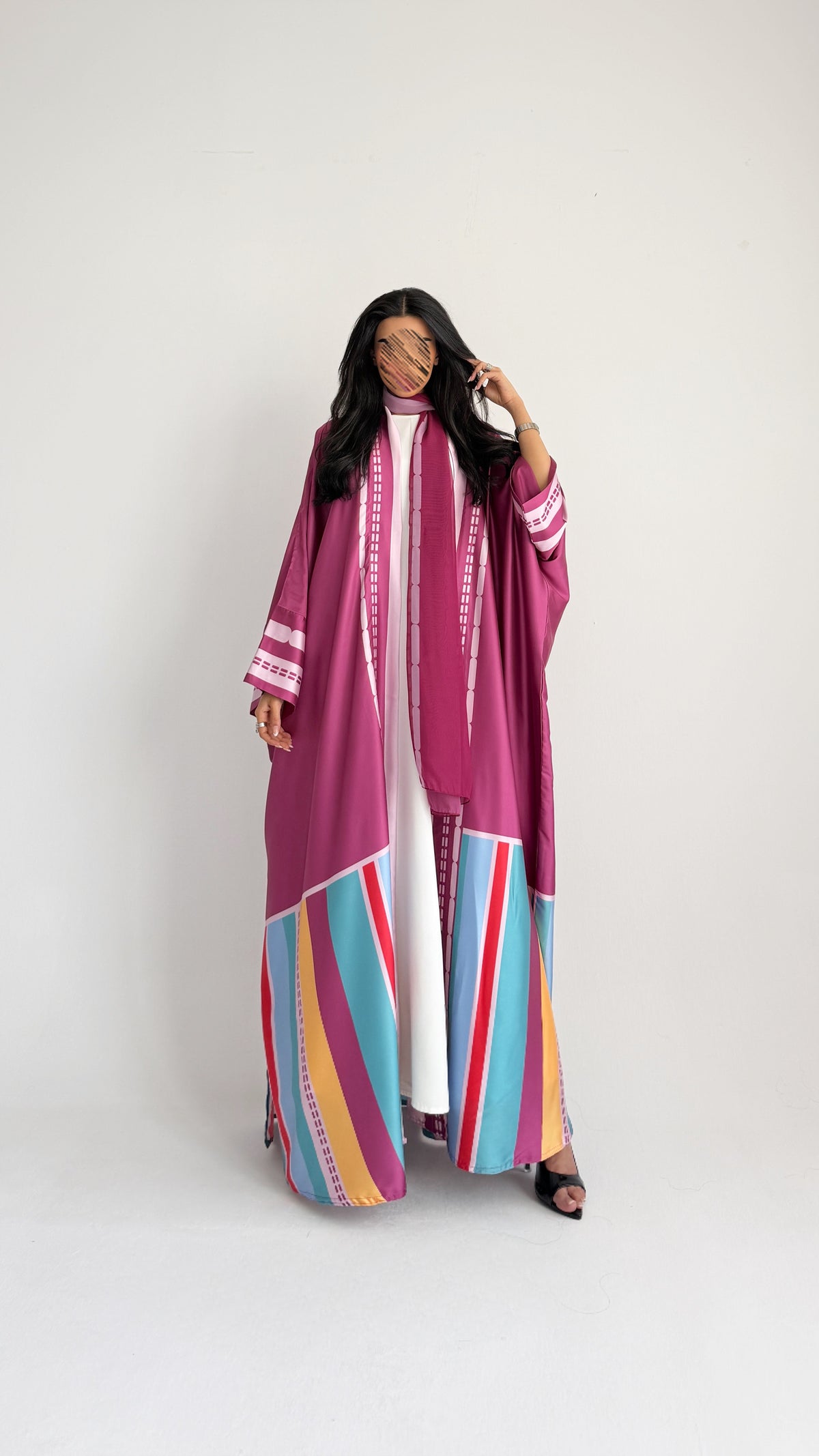 MWT1201 - عباية مخطط ملون |Colorful striped abaya